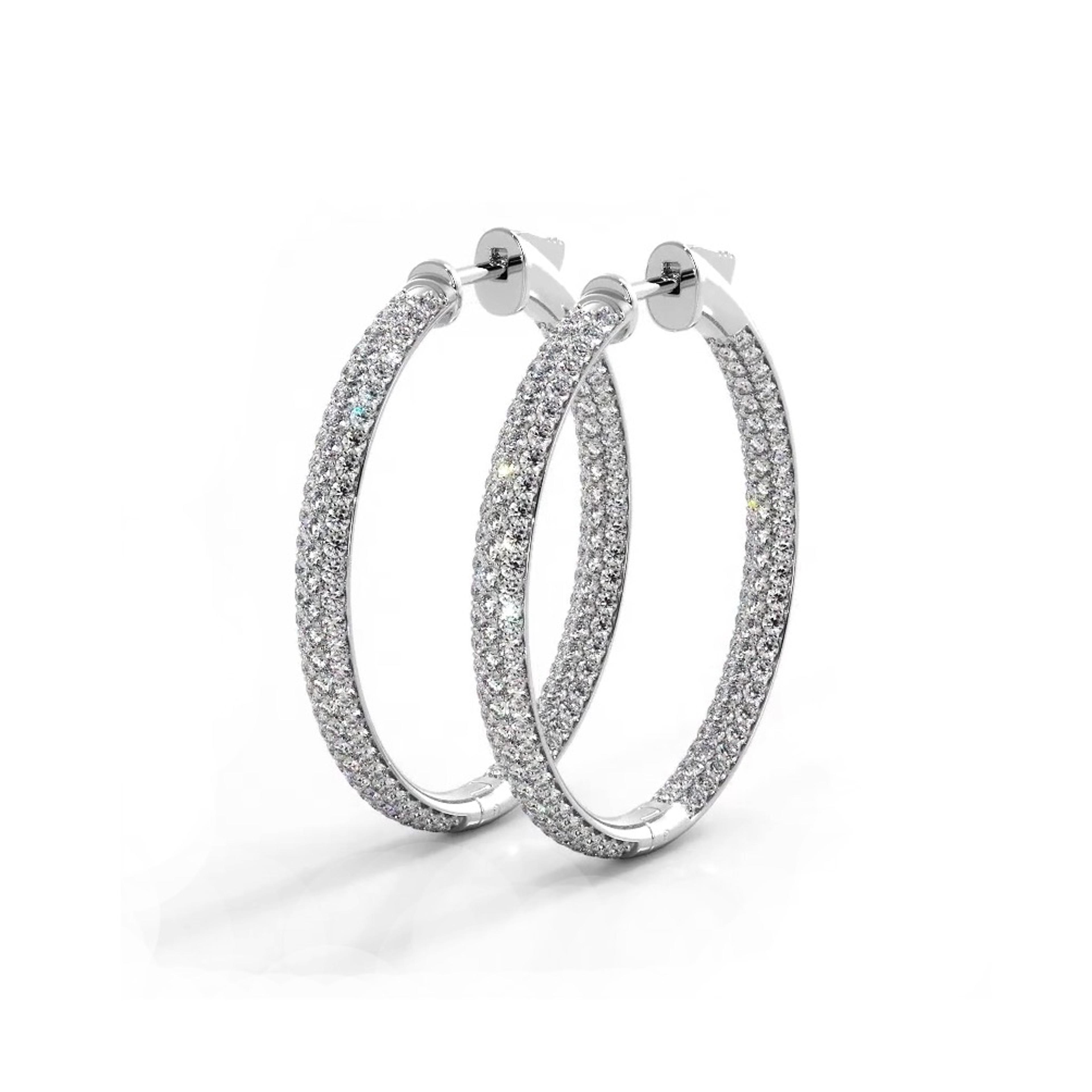 2.5 ctw. Triple Row Inside Out Pave Diamond Hoop Earrings Dome Style