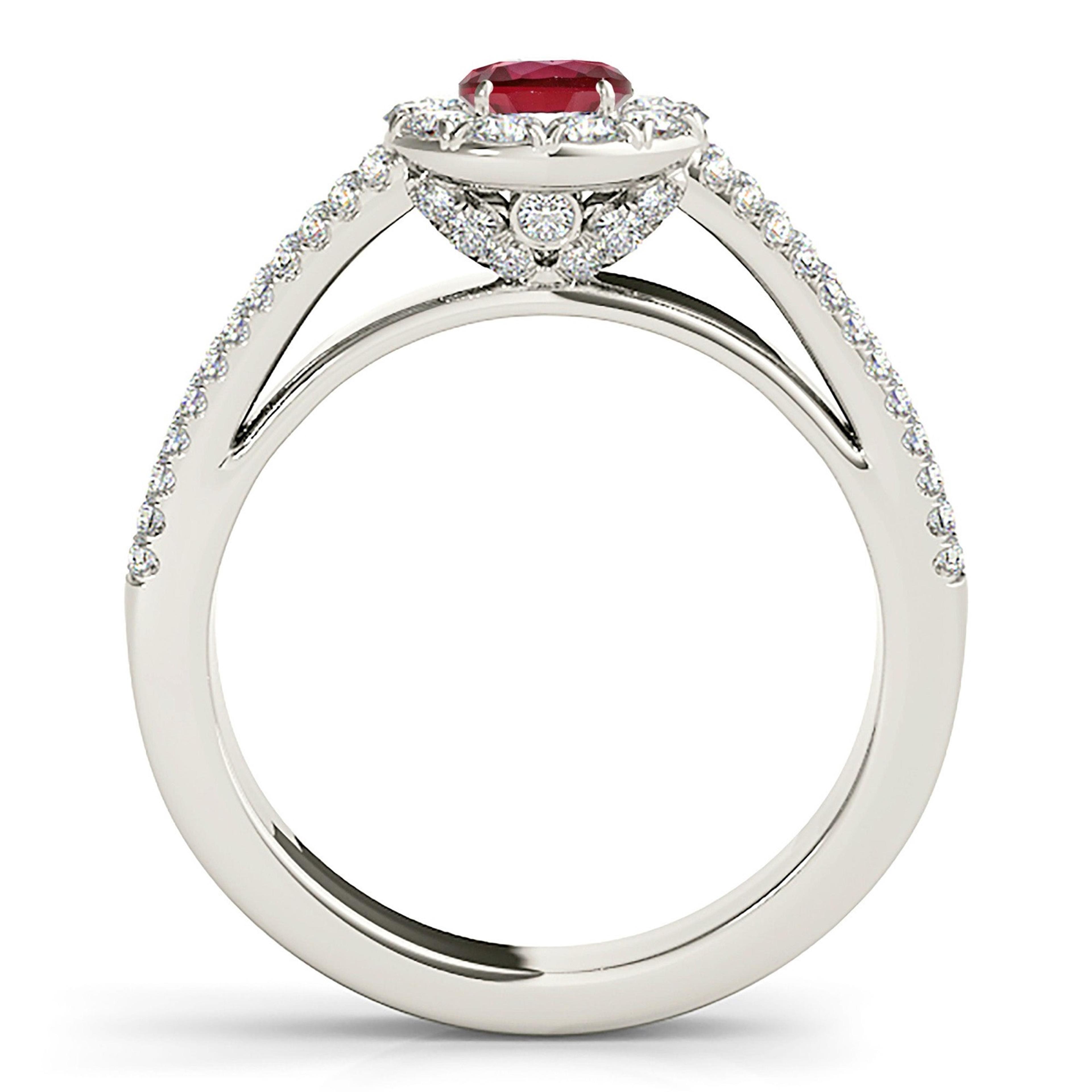0.95 ct. Genuine Ruby Ring With Halo And Split Diamond Shank