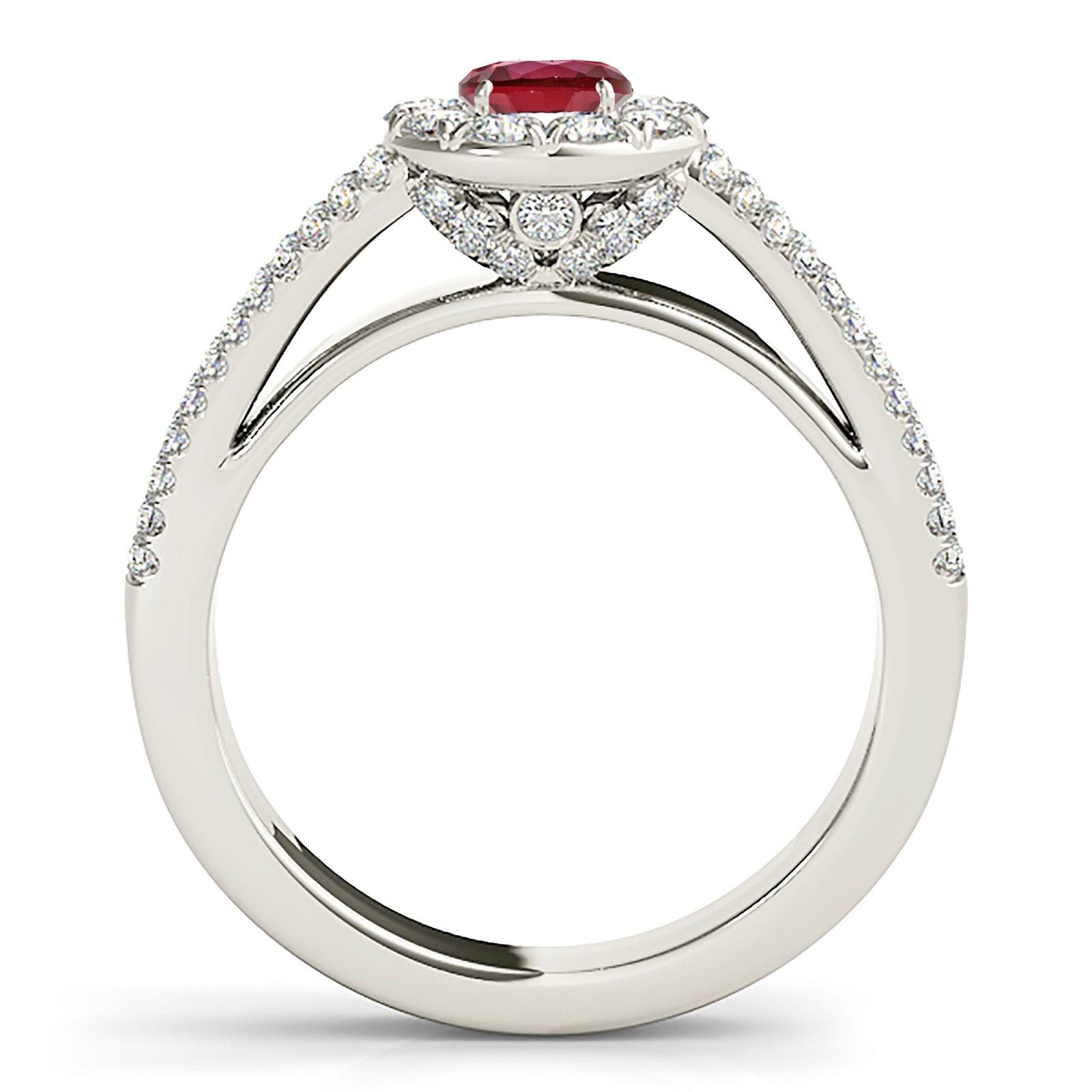 0.95 ct. Genuine Ruby Ring With Halo And Split Diamond Shank