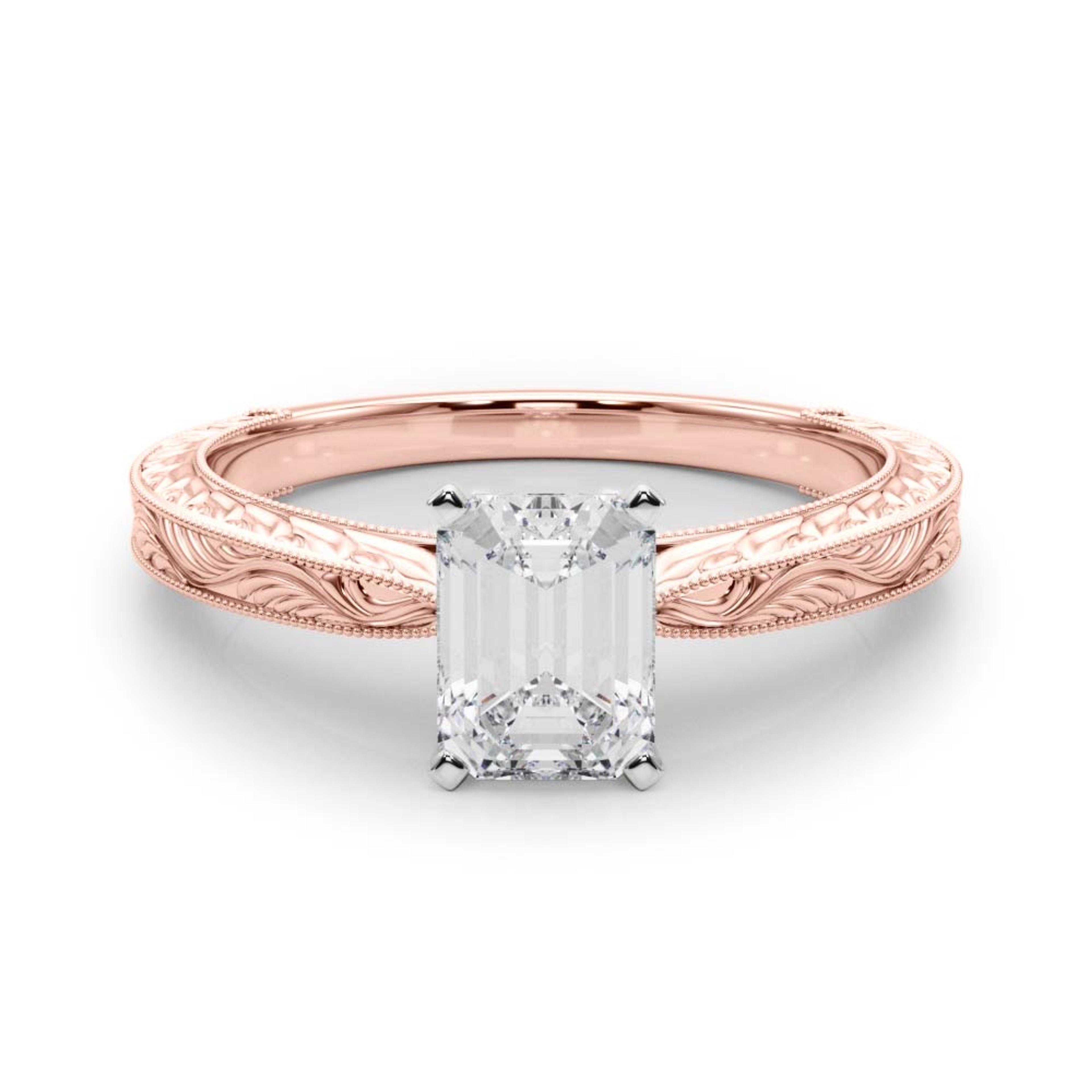 Victoria Emerald Diamond Solitaire Engagement Ring