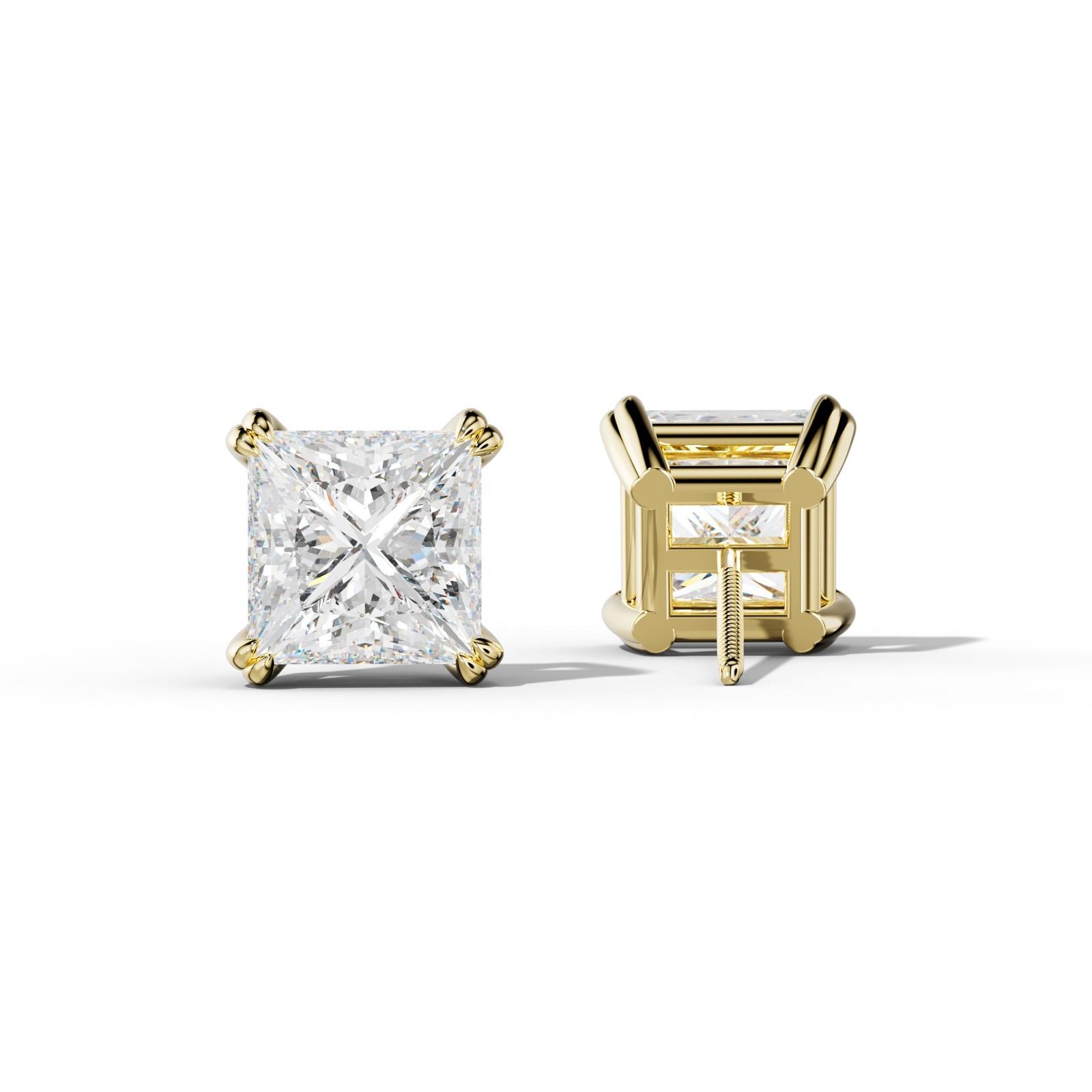 Princess Cut Diamond Stud Earrings With Claw Double Prongs