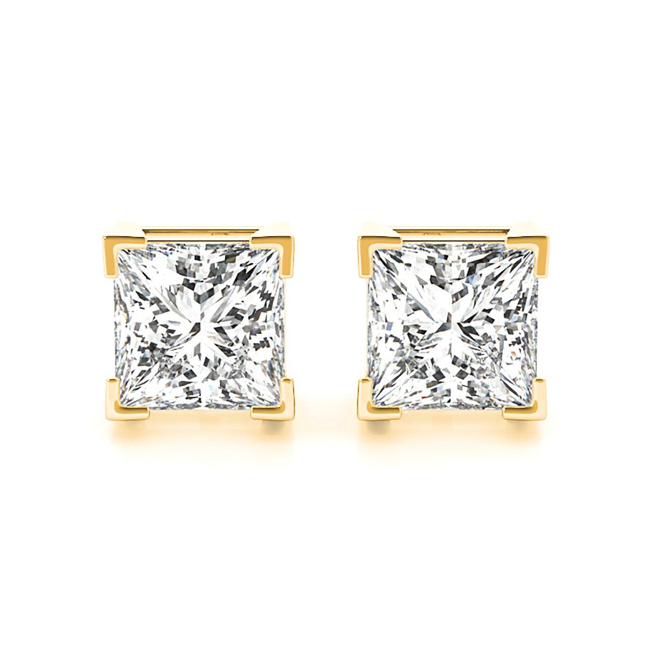 V Prong Princess Cut Diamond Stud Earrings