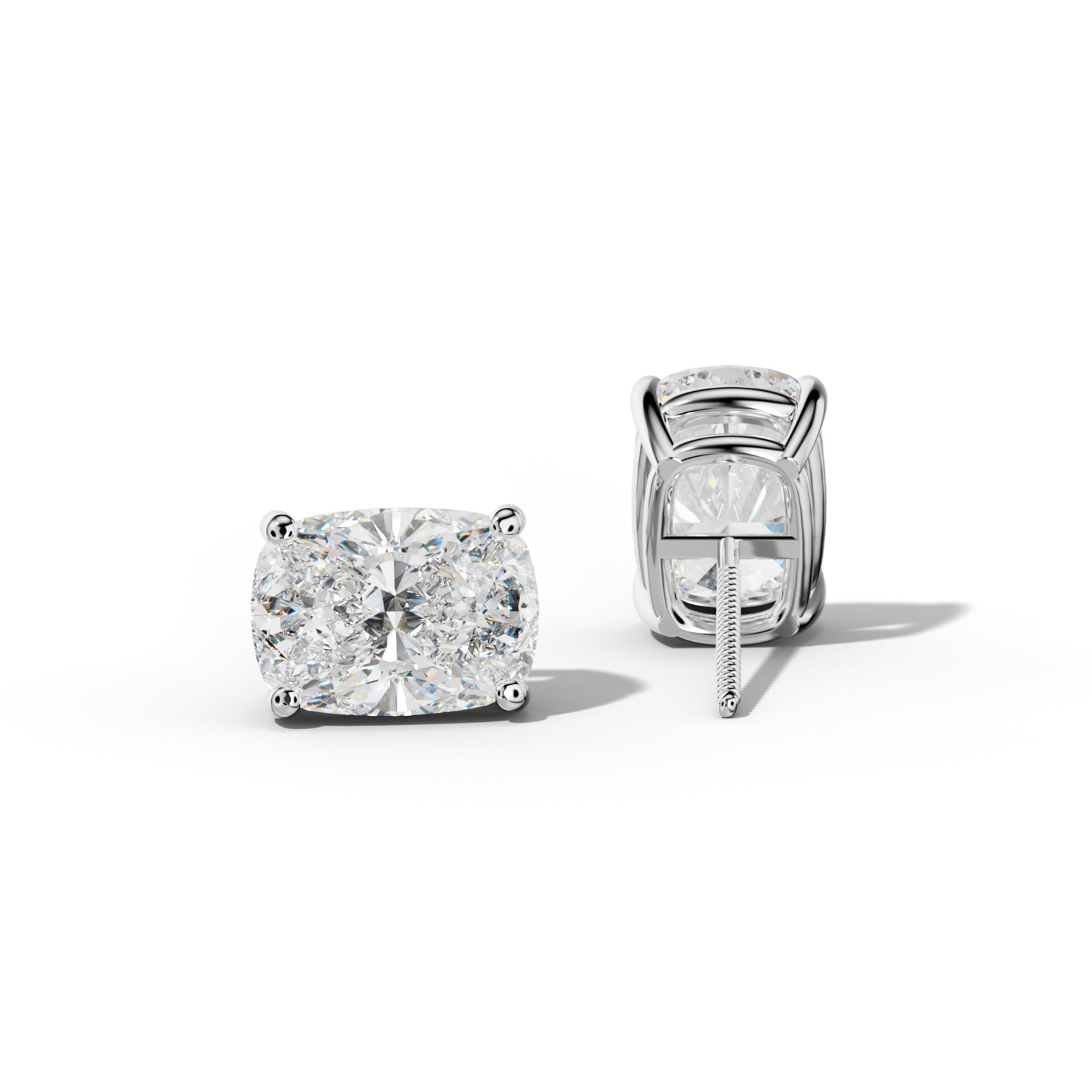 Elongated Cushion Diamond Stud Earrings With Classic Four Prongs