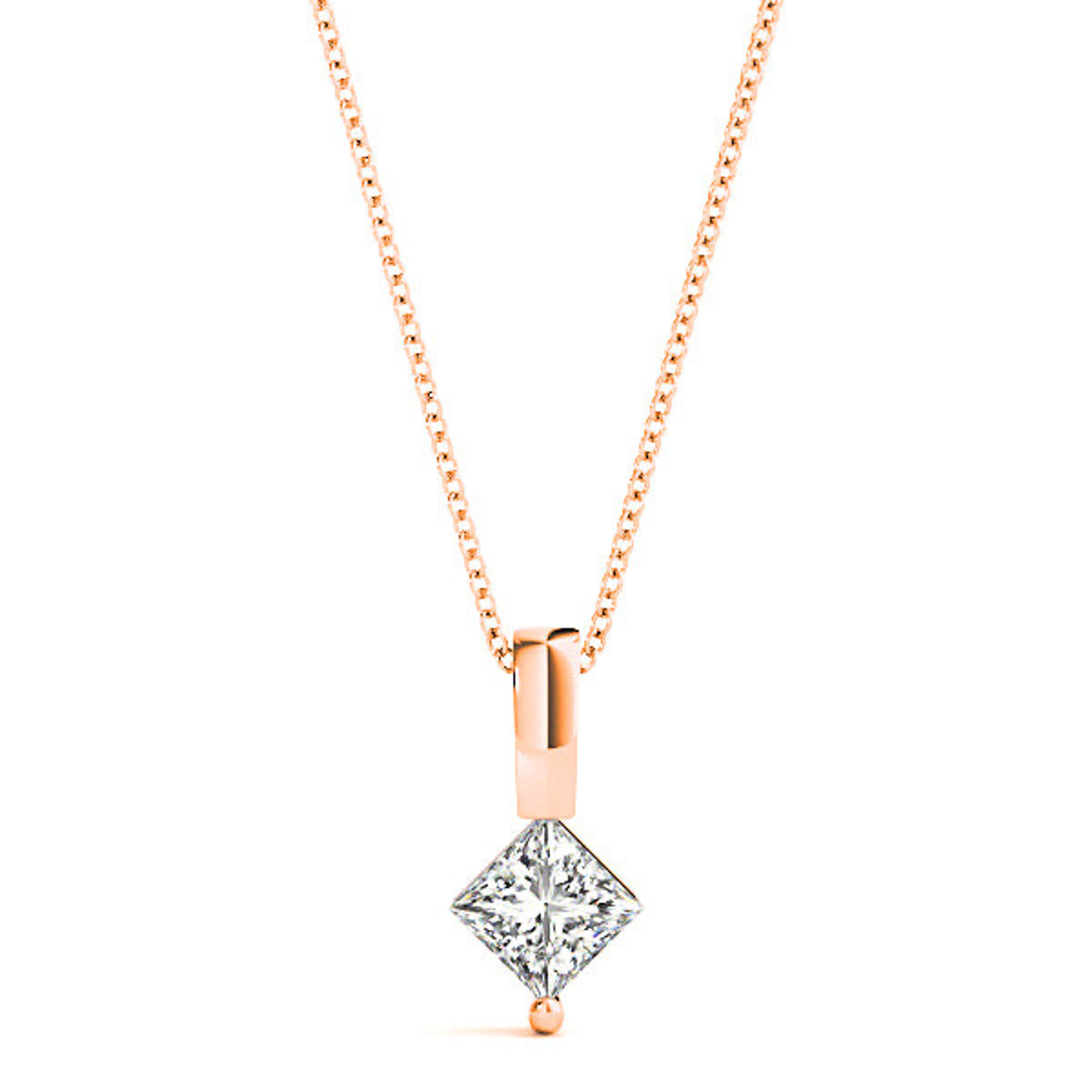 Princess Cut Diamond Solitaire Necklace Pendant-VIRABYANI