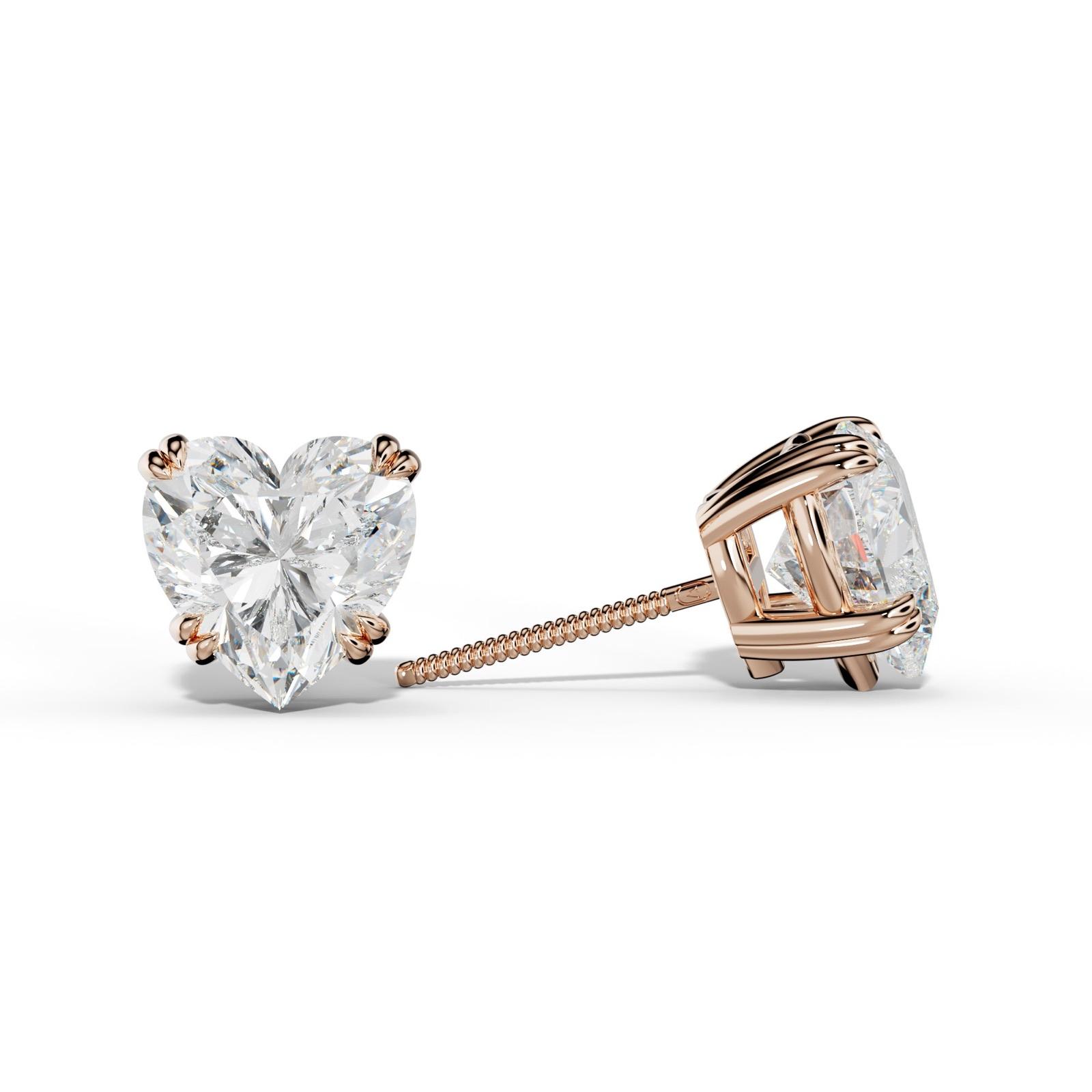 Heart Diamond Stud Earrings With Claw Double Prongs