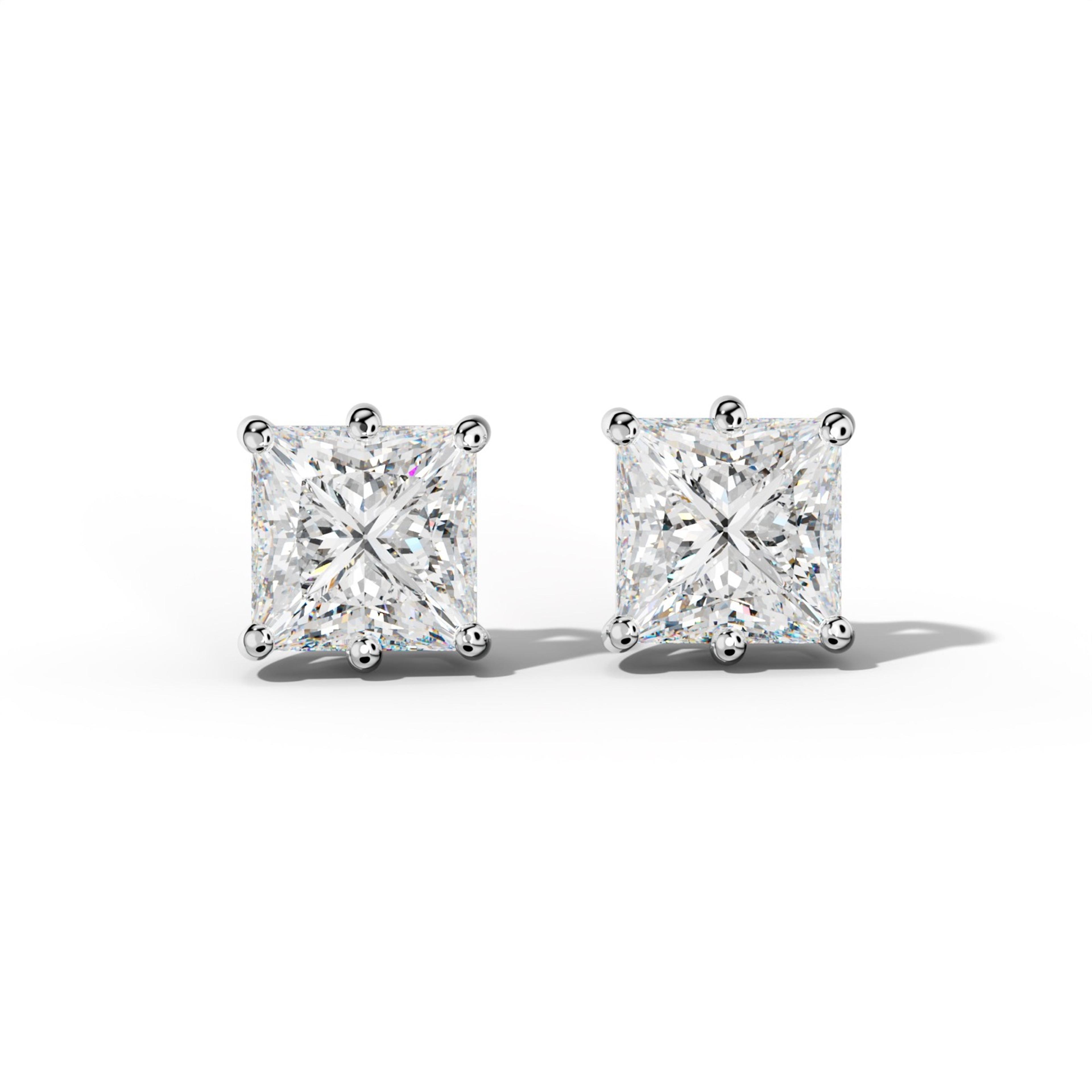 Princess Cut  Diamond Stud Earrings With Classic Six Prongs
