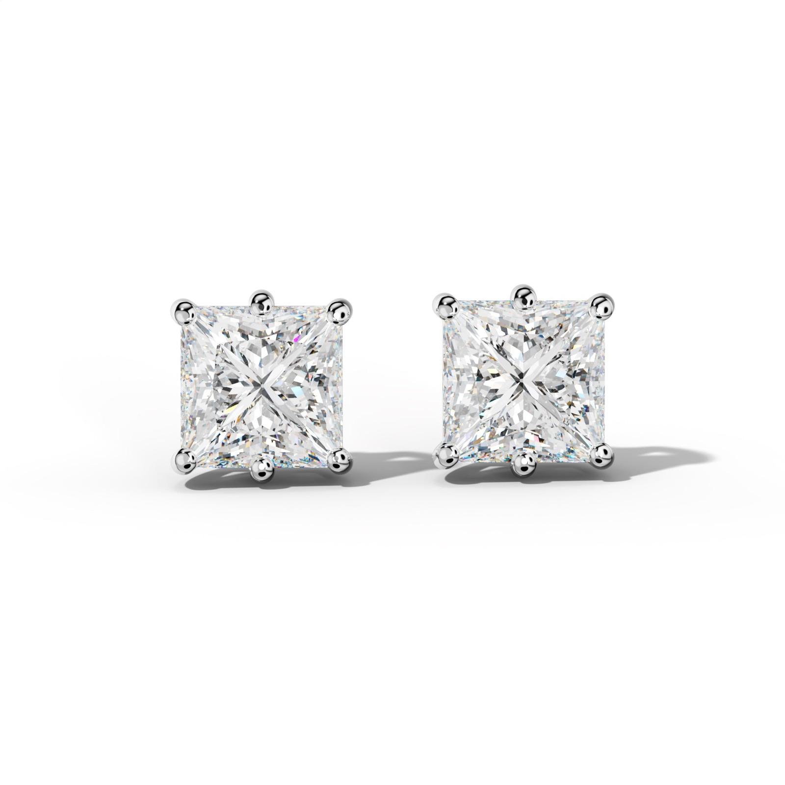 Princess Cut Diamond Stud Earrings With Classic Six Prongs