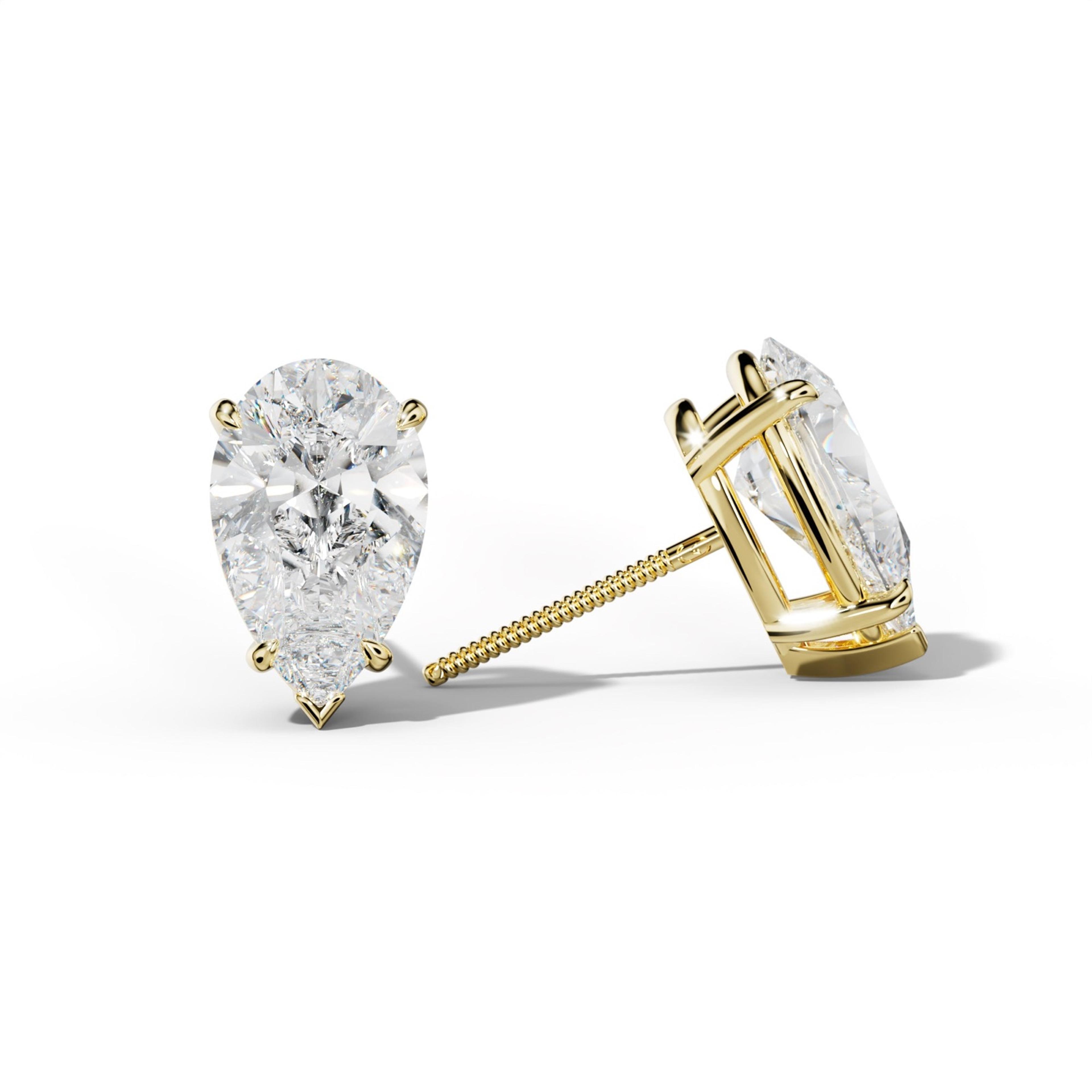 Pear Shape Diamond Stud Earrings With Four Claw And V Prongs