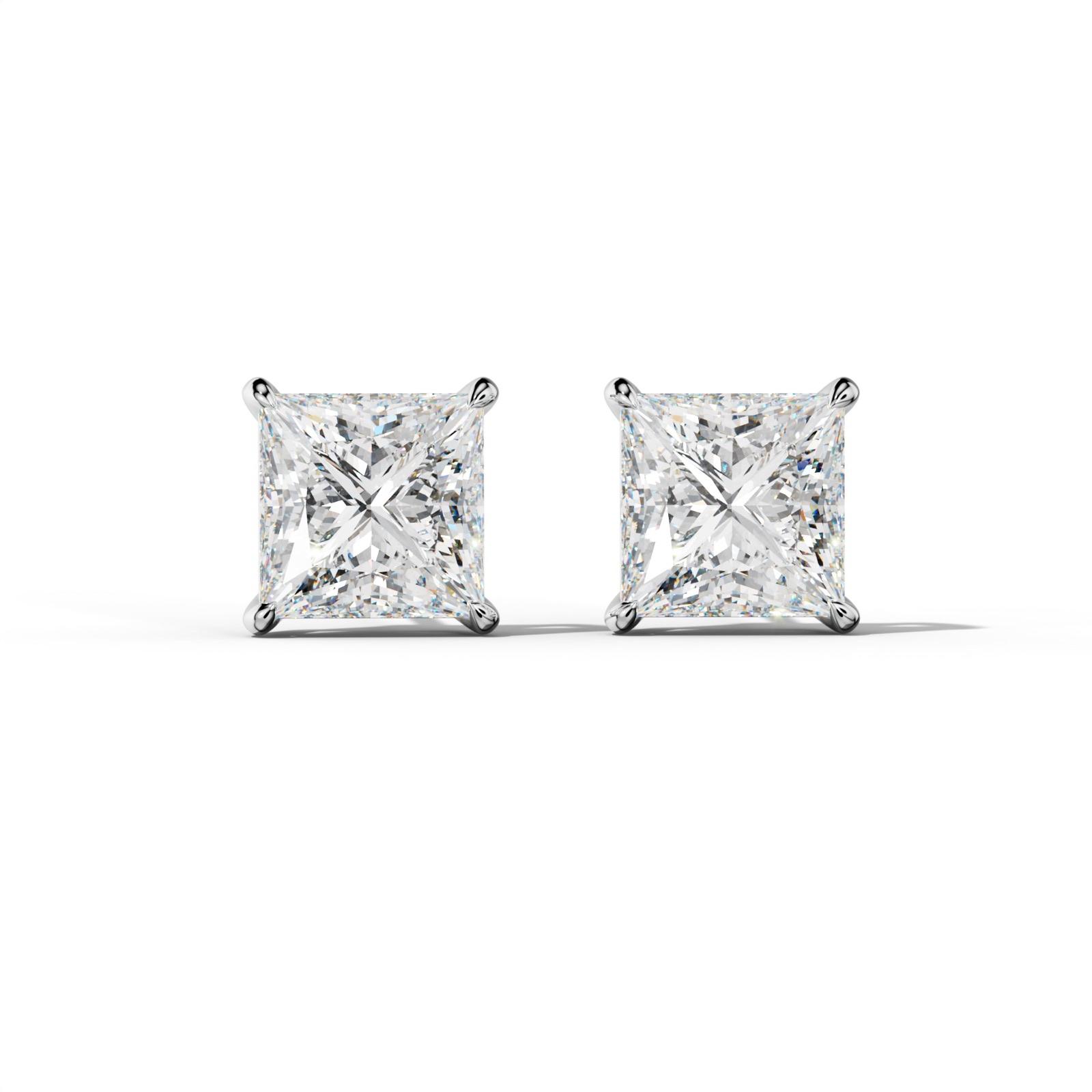 Princess Cut Diamond Stud Earrings With Four Claw Prongs