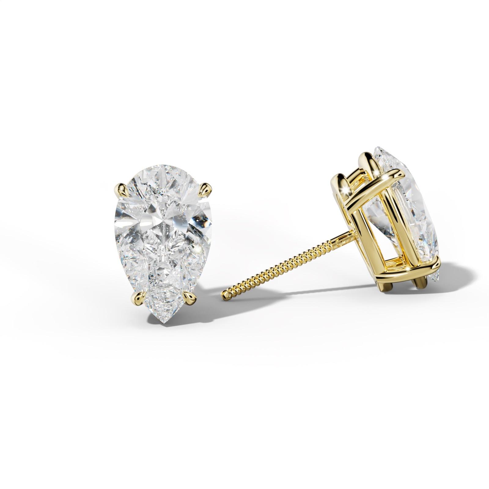 Pear Shape Diamond Stud Earrings With Four Claw Prongs