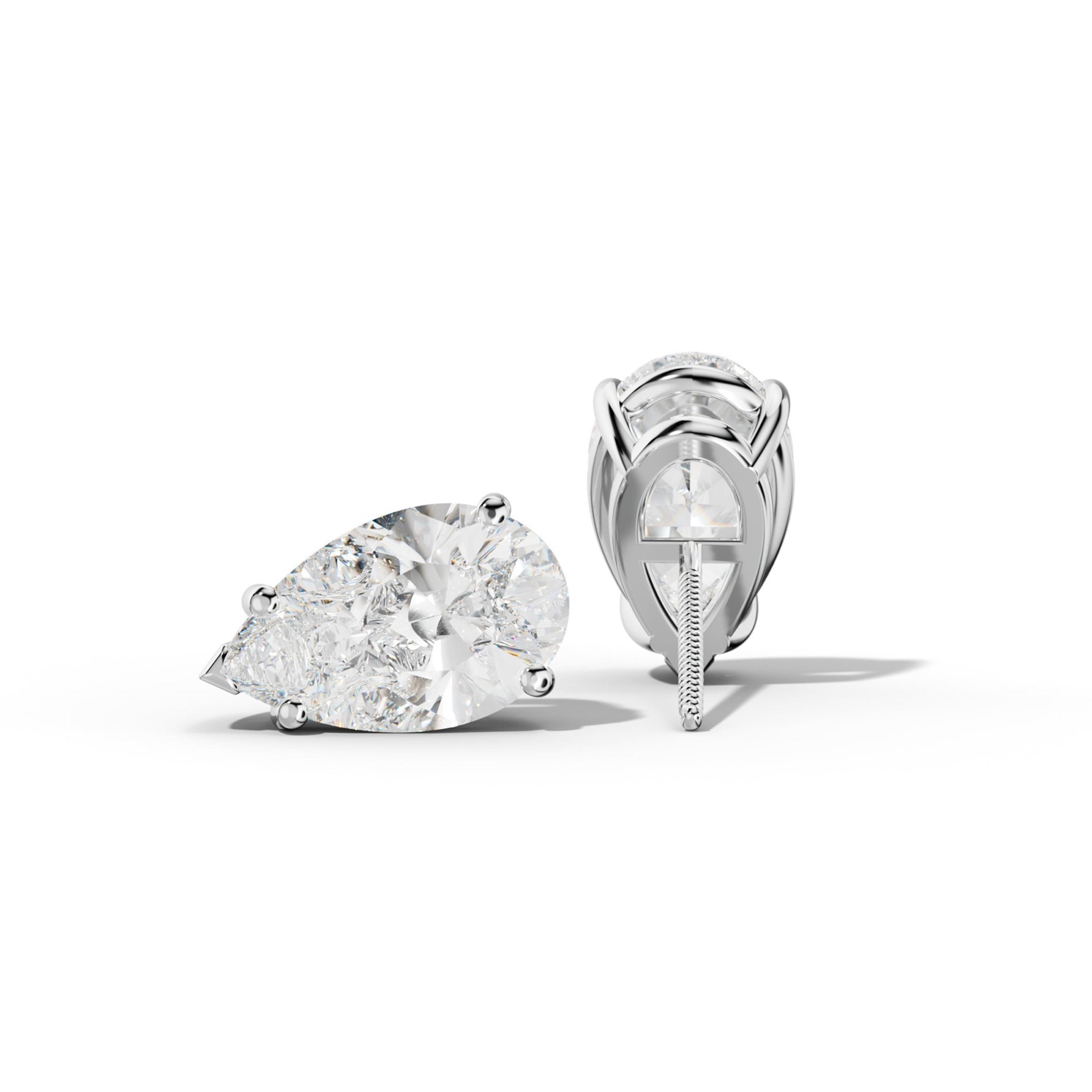 Pear Shape Diamond Stud Earrings With Four Classic And V Prongs