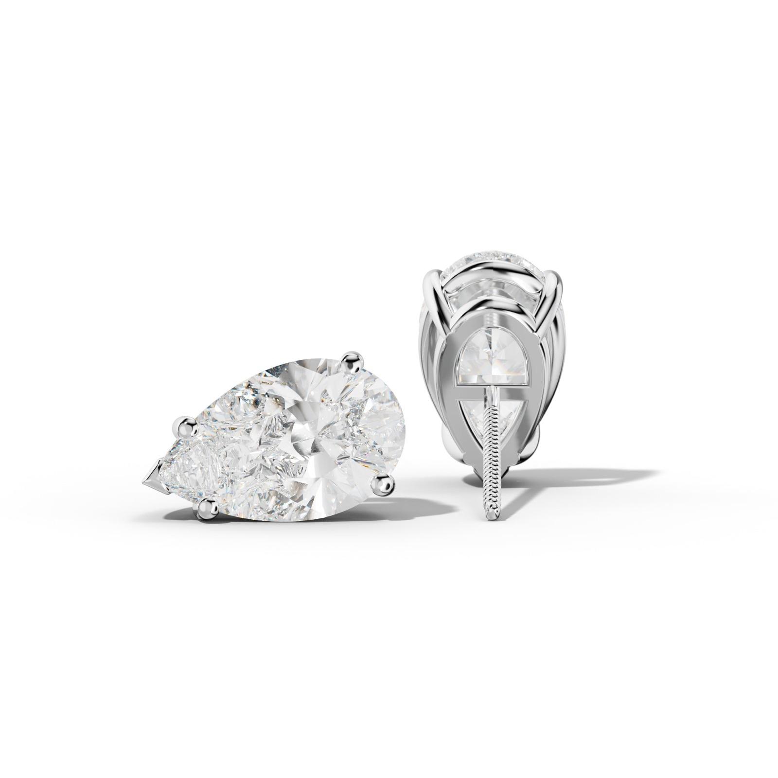 Pear Shape Diamond Stud Earrings With Four Classic And V Prongs