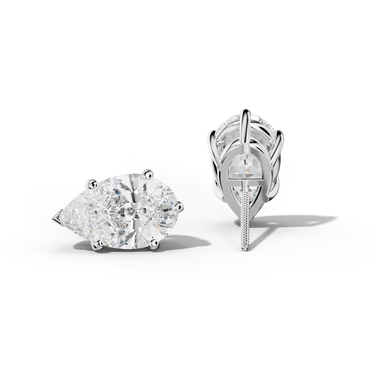 Pear Shape Diamond Stud Earrings With Classic And V Prongs