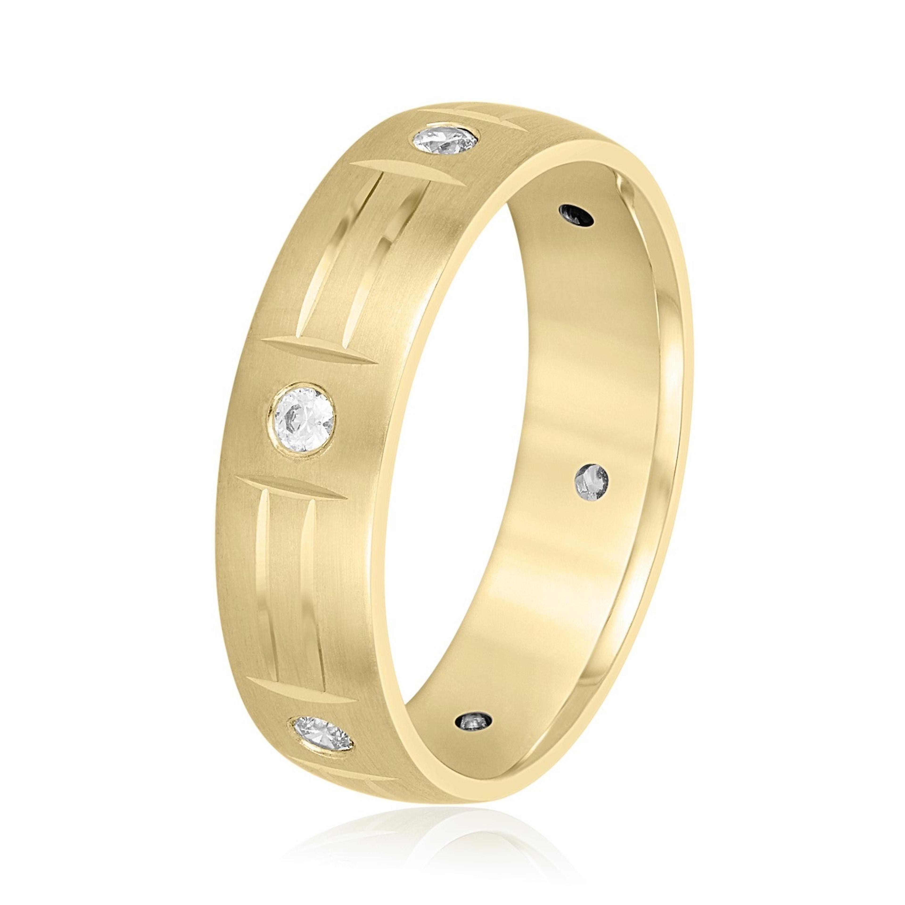 Men's Unique Pattern Bezel Set Diamond Wedding Band