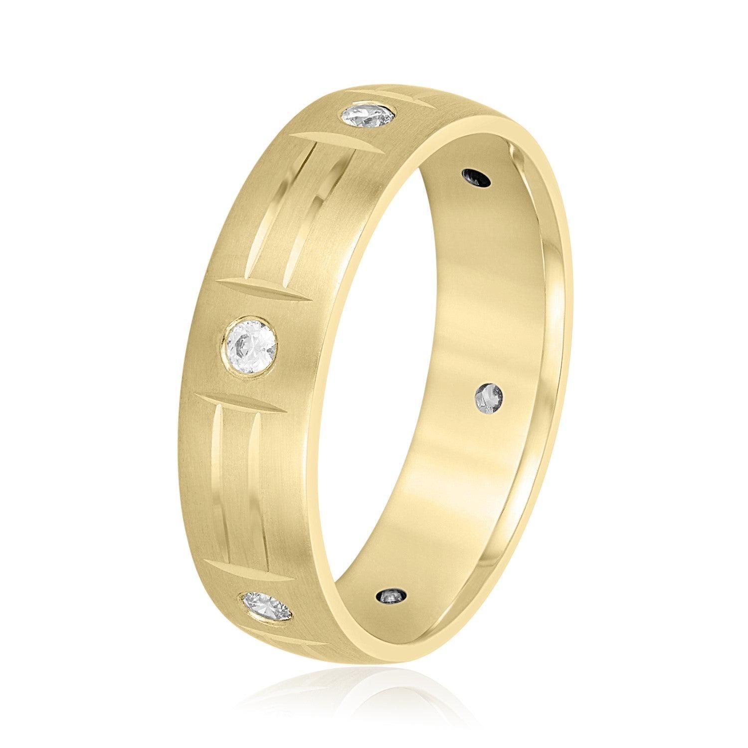 Men's Unique Pattern Bezel Set Diamond Wedding Band
