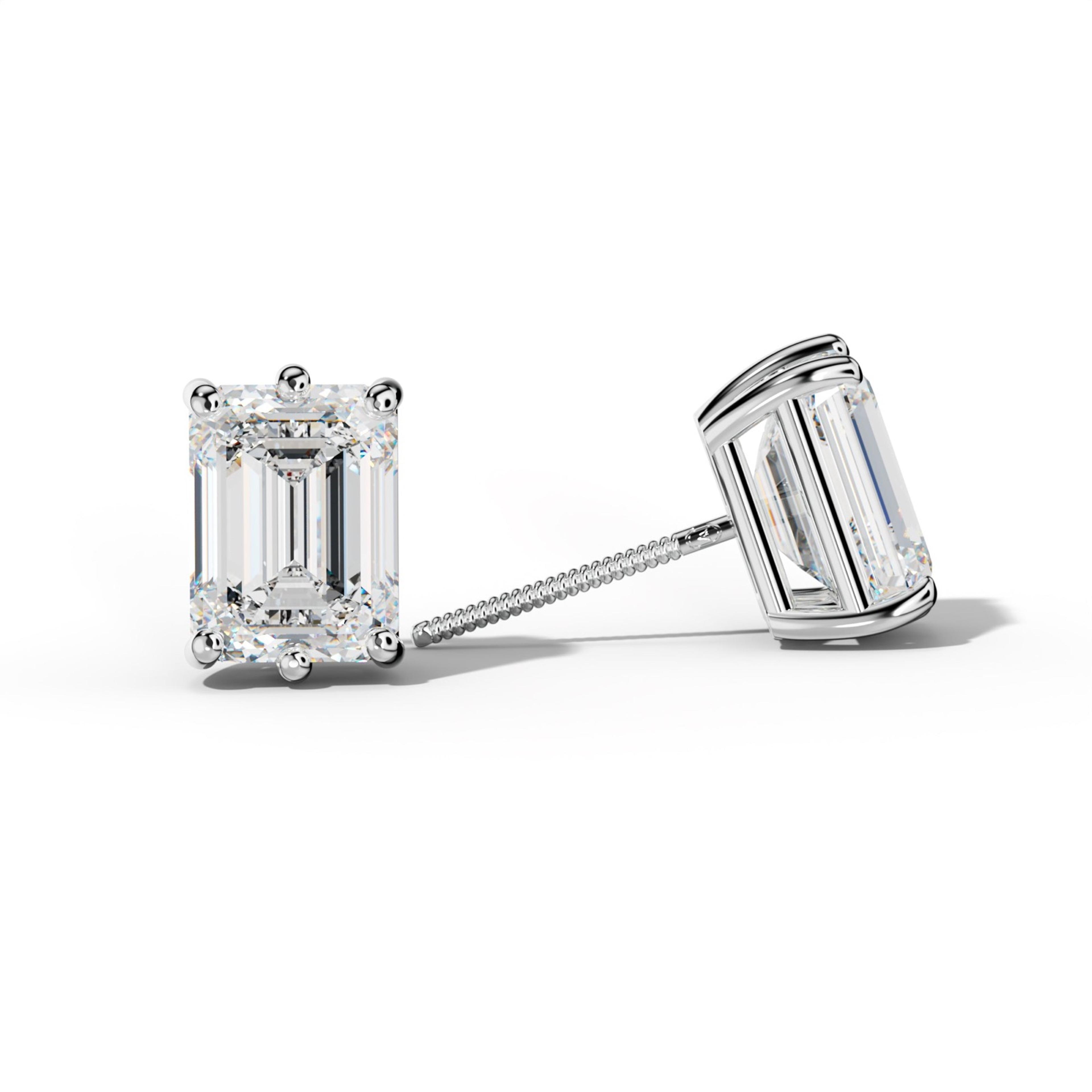 Emerald Cut Diamond Stud Earrings With Classic Six Prongs