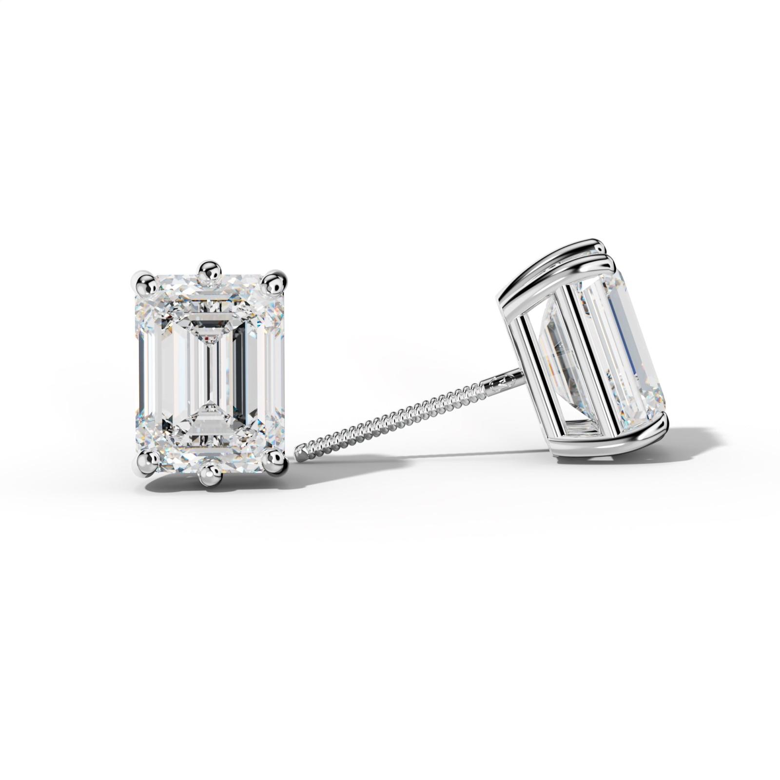 Emerald Cut Diamond Stud Earrings With Classic Six Prongs