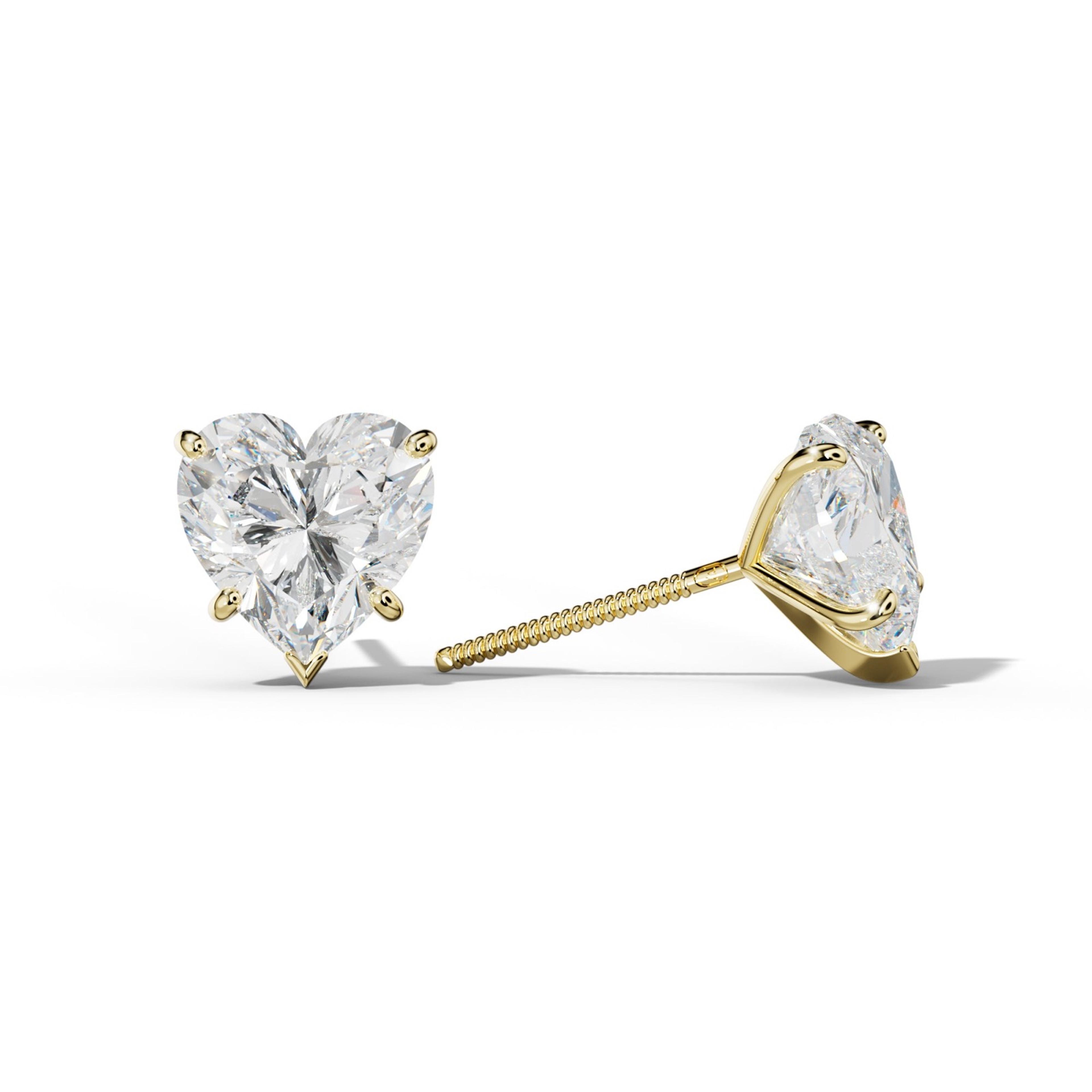 Heart Diamond Stud Earrings With Classic And V Prong Martini Settings