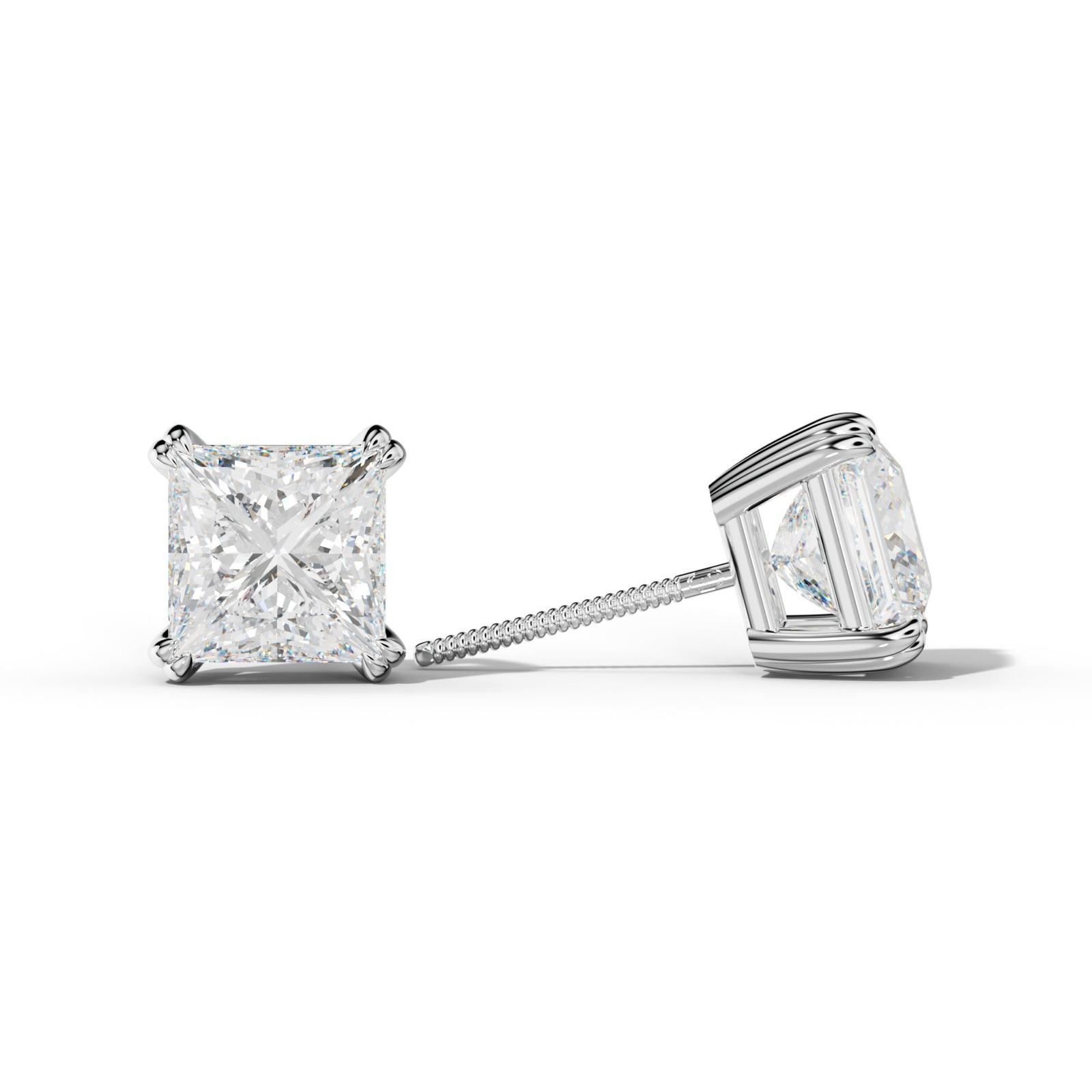 Princess Cut Diamond Stud Earrings With Claw Double Prongs