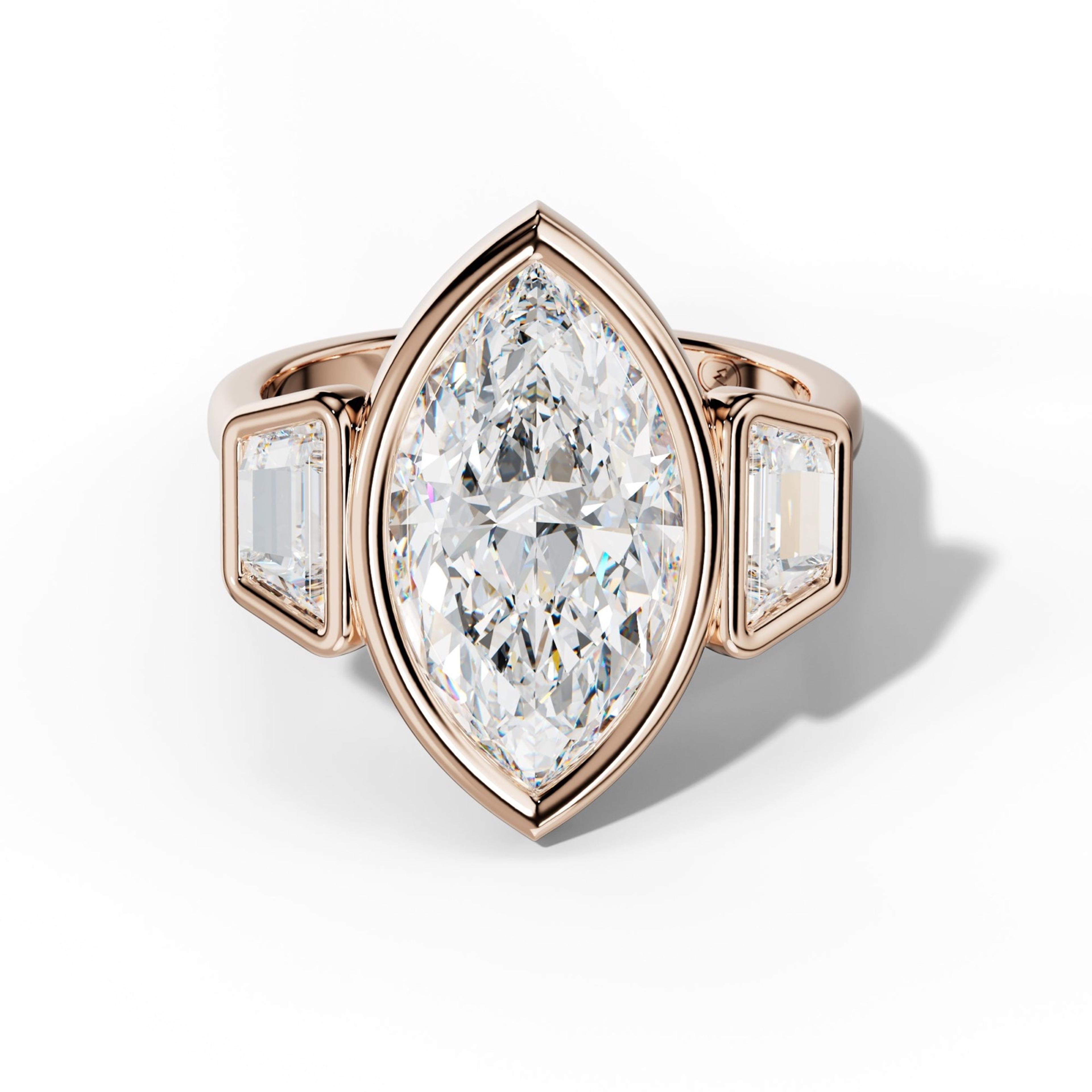 Cleo Marquise Center With trapezoid Side Diamond Engagement Ring