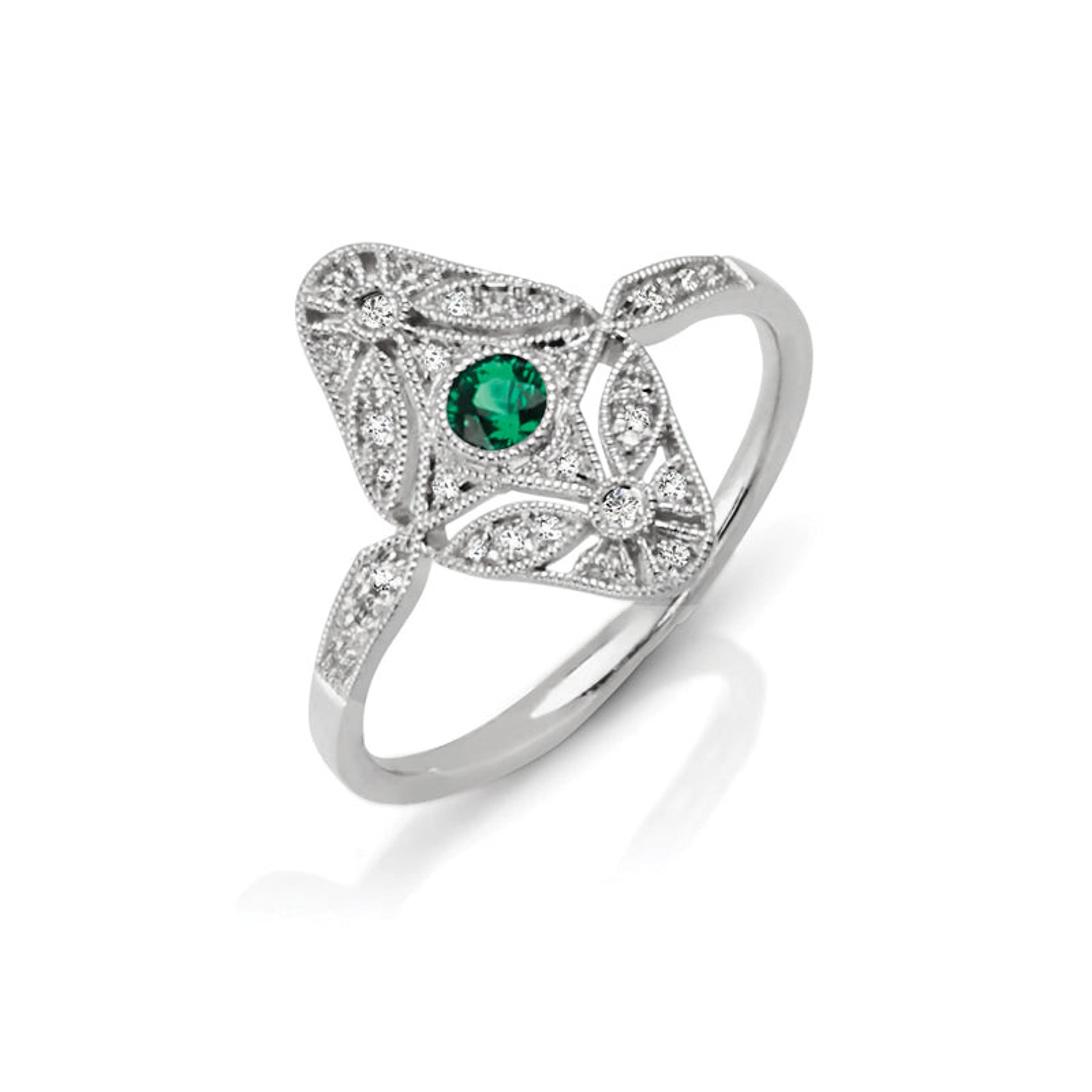 Vintage Inspired 0.10 ct. Natural Emerald Ring With 0.12 ct. Diamonds-VIRABYANI