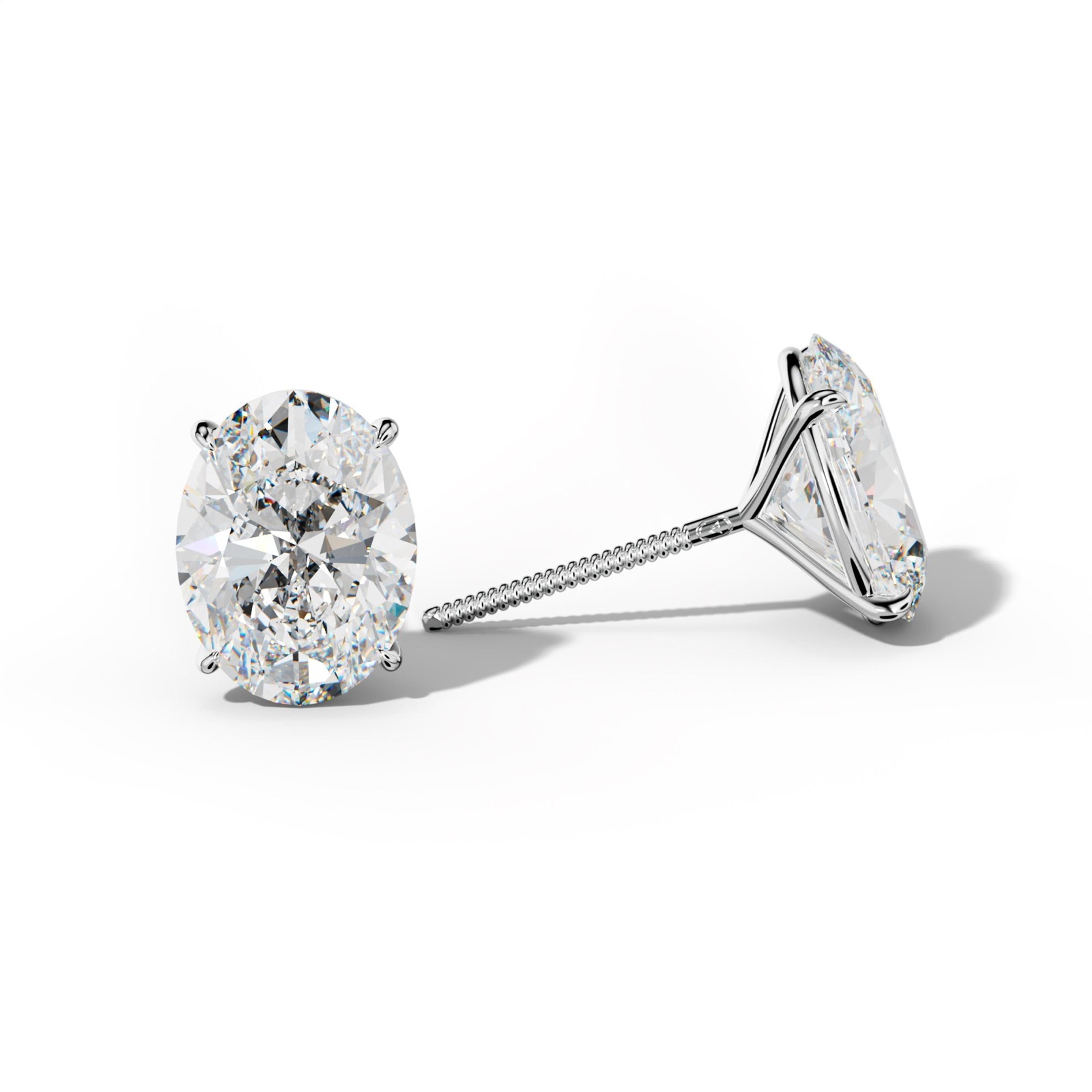 Oval Diamond Stud Earrings With Four Prong Martini Settings