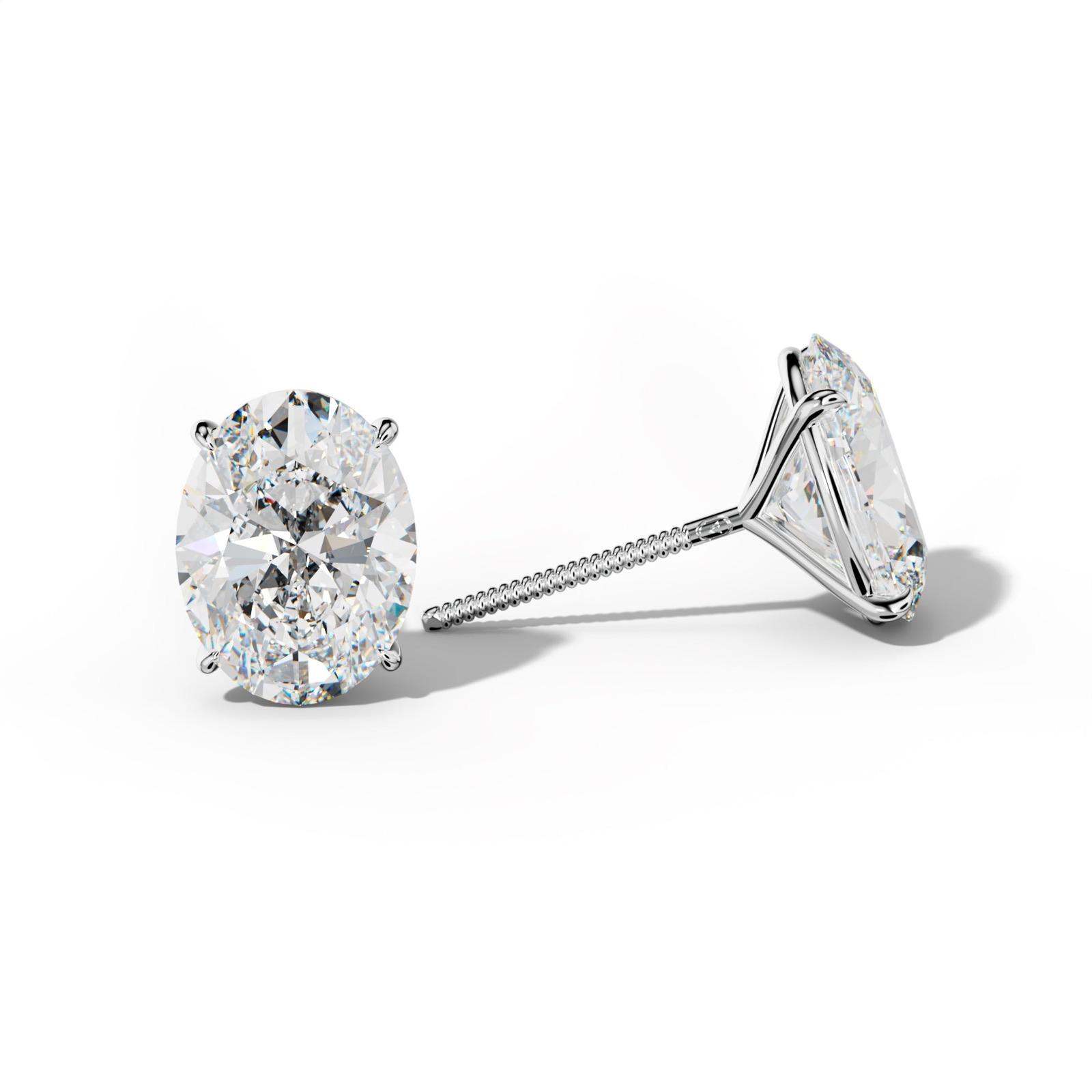 Oval Diamond Stud Earrings With Four Prong Martini Settings