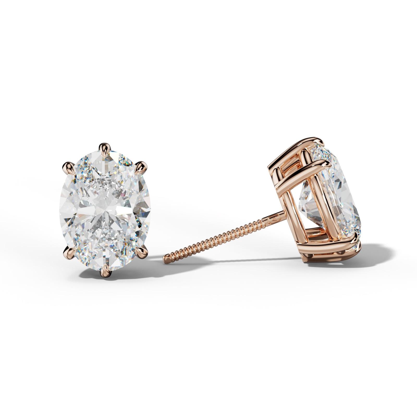 Oval Diamond Stud Earrings With Six Prongs