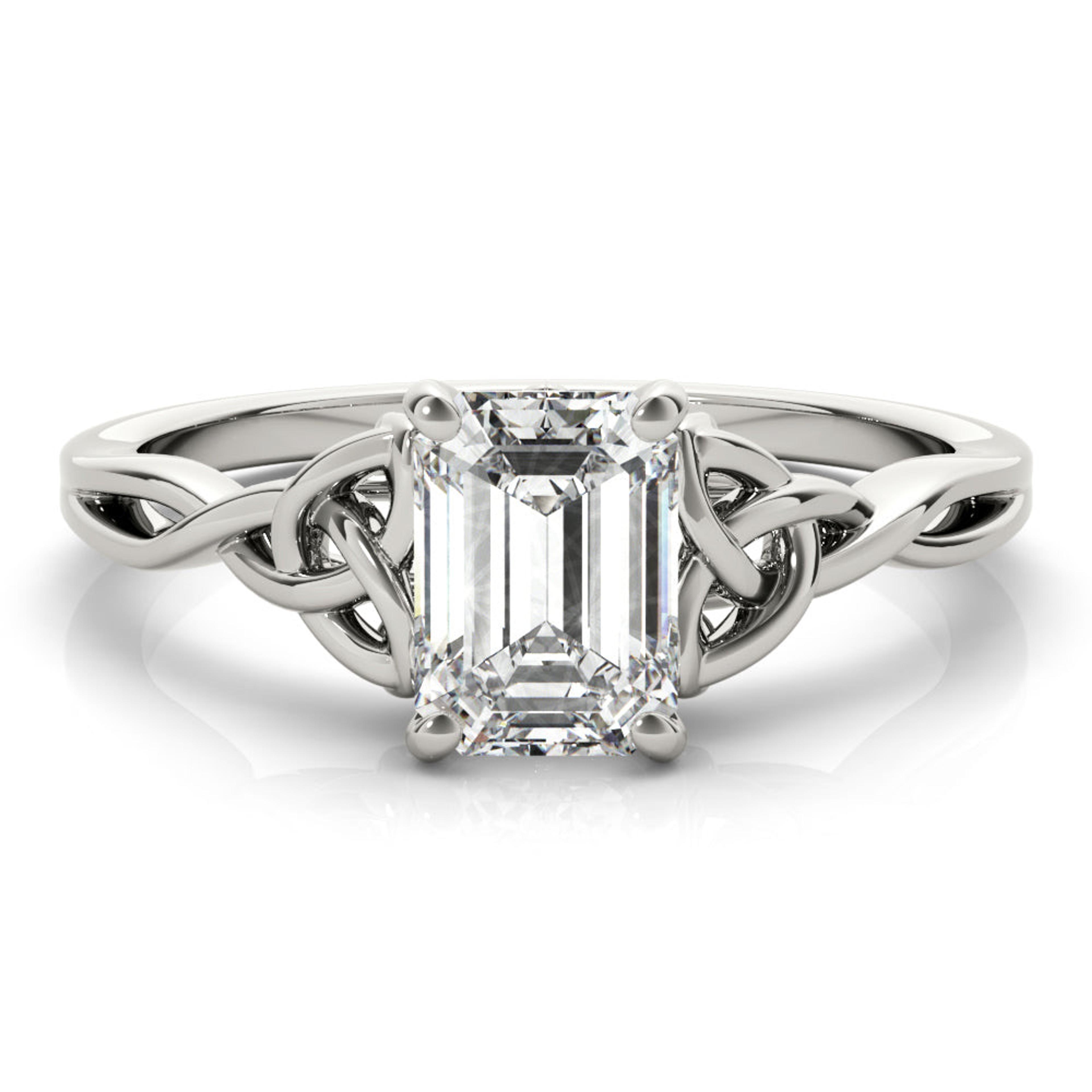 Celtic Love Knot Emerald Diamond Solitaire Engagement Ring