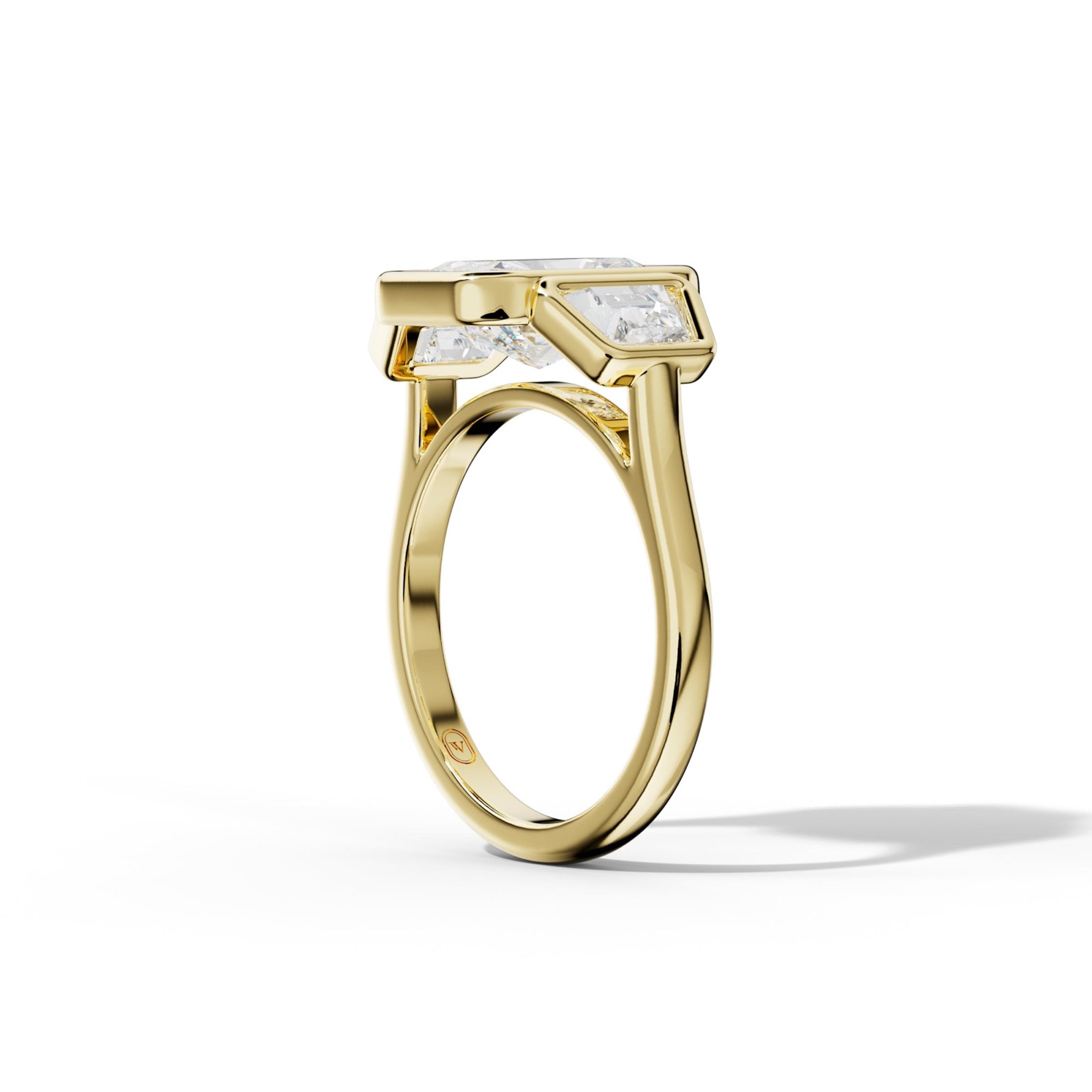Cleo Radiant Center Trapezoid Side Diamond Engagement Ring