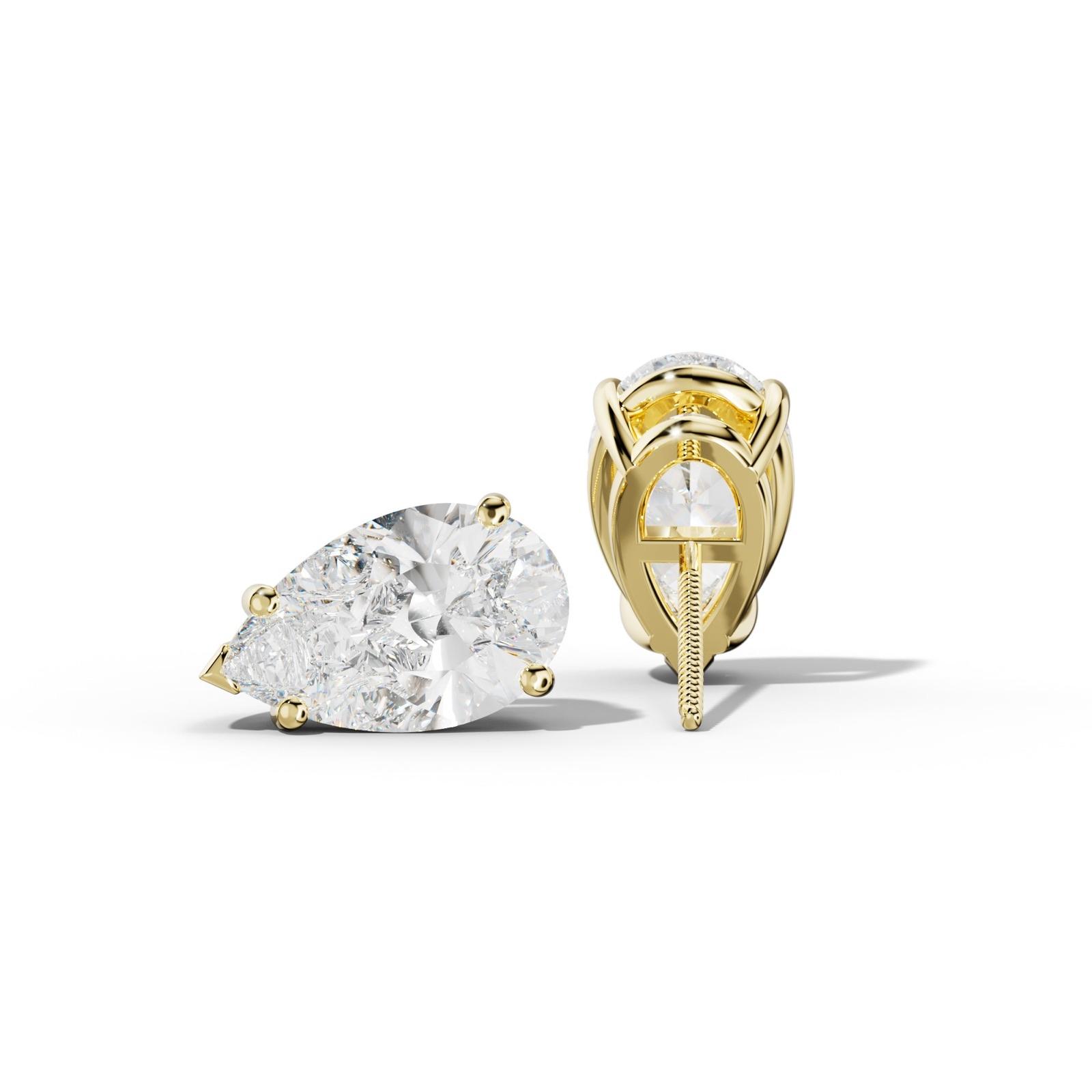 Pear Shape Diamond Stud Earrings With Four Classic And V Prongs
