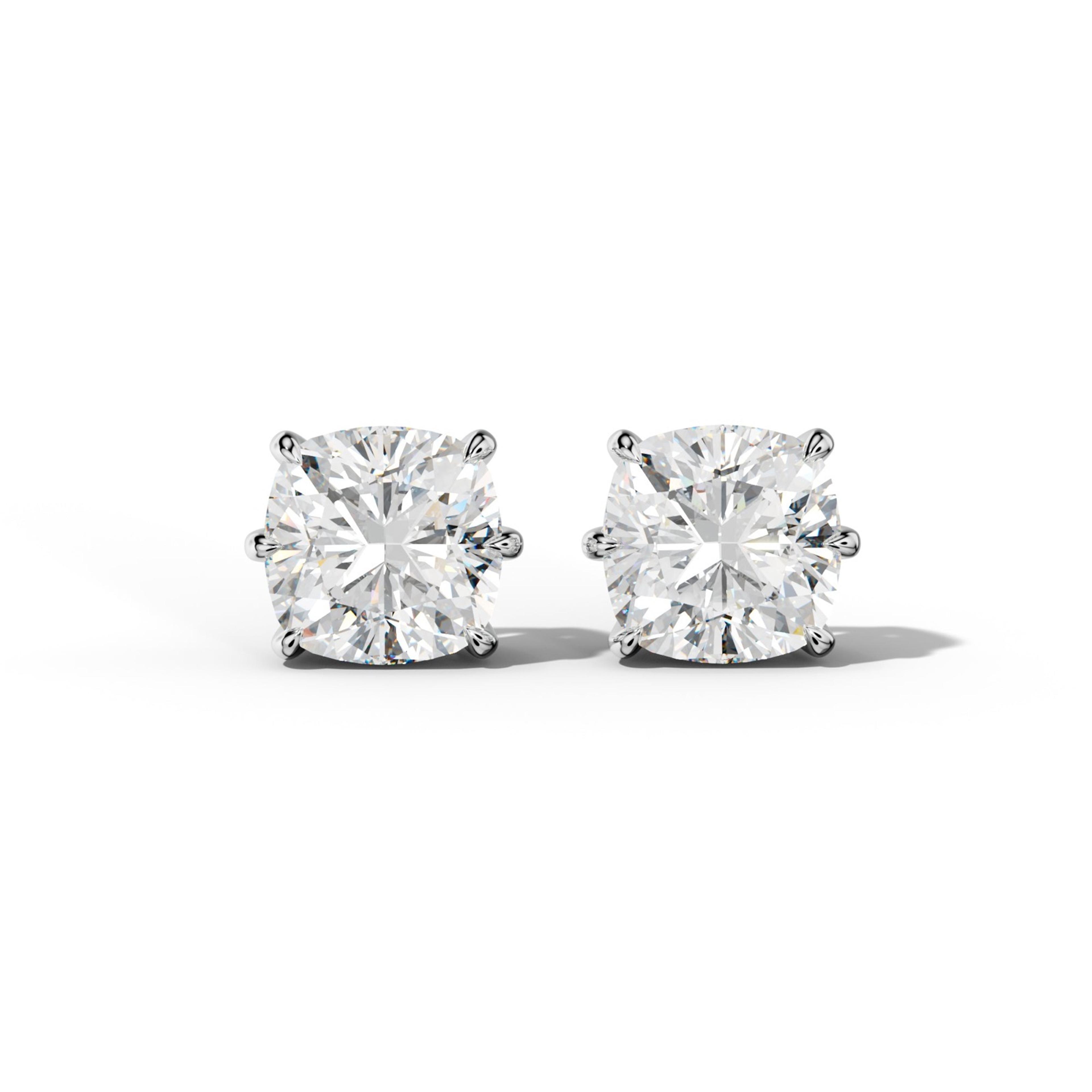 Cushion Diamond Stud Earrings With Six Prongs