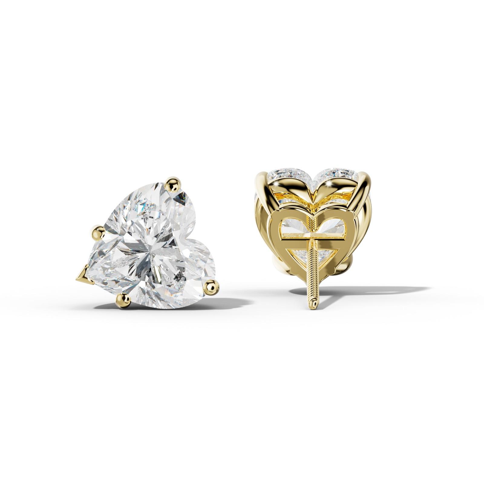 Heart Diamond Stud Earrings With Four Classic And V Prongs