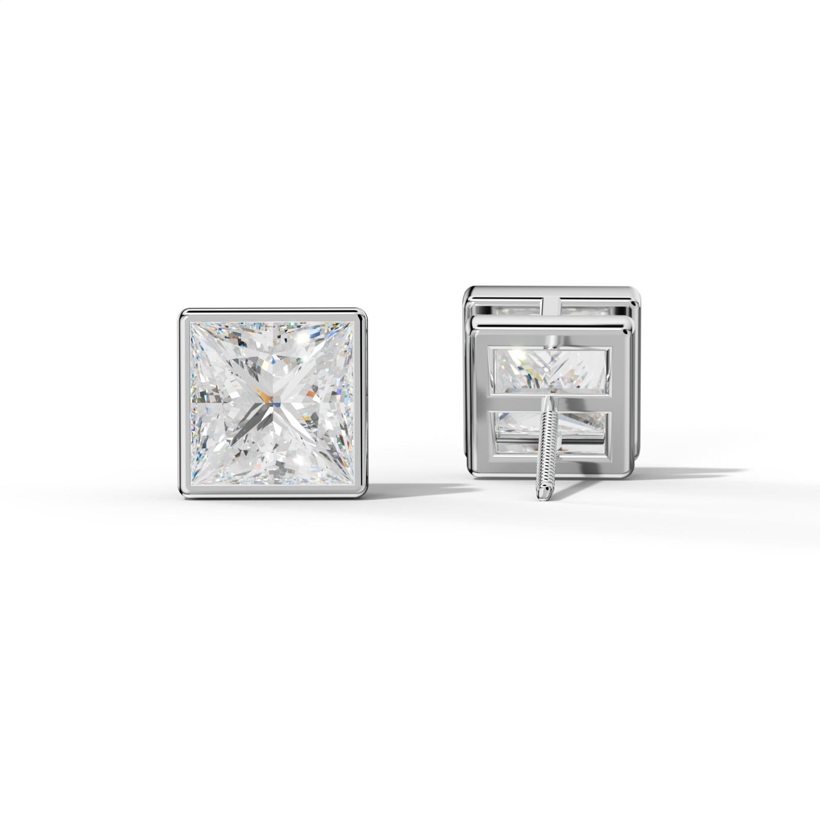 Princess Cut Diamond Stud Earrings With Bezel Setting