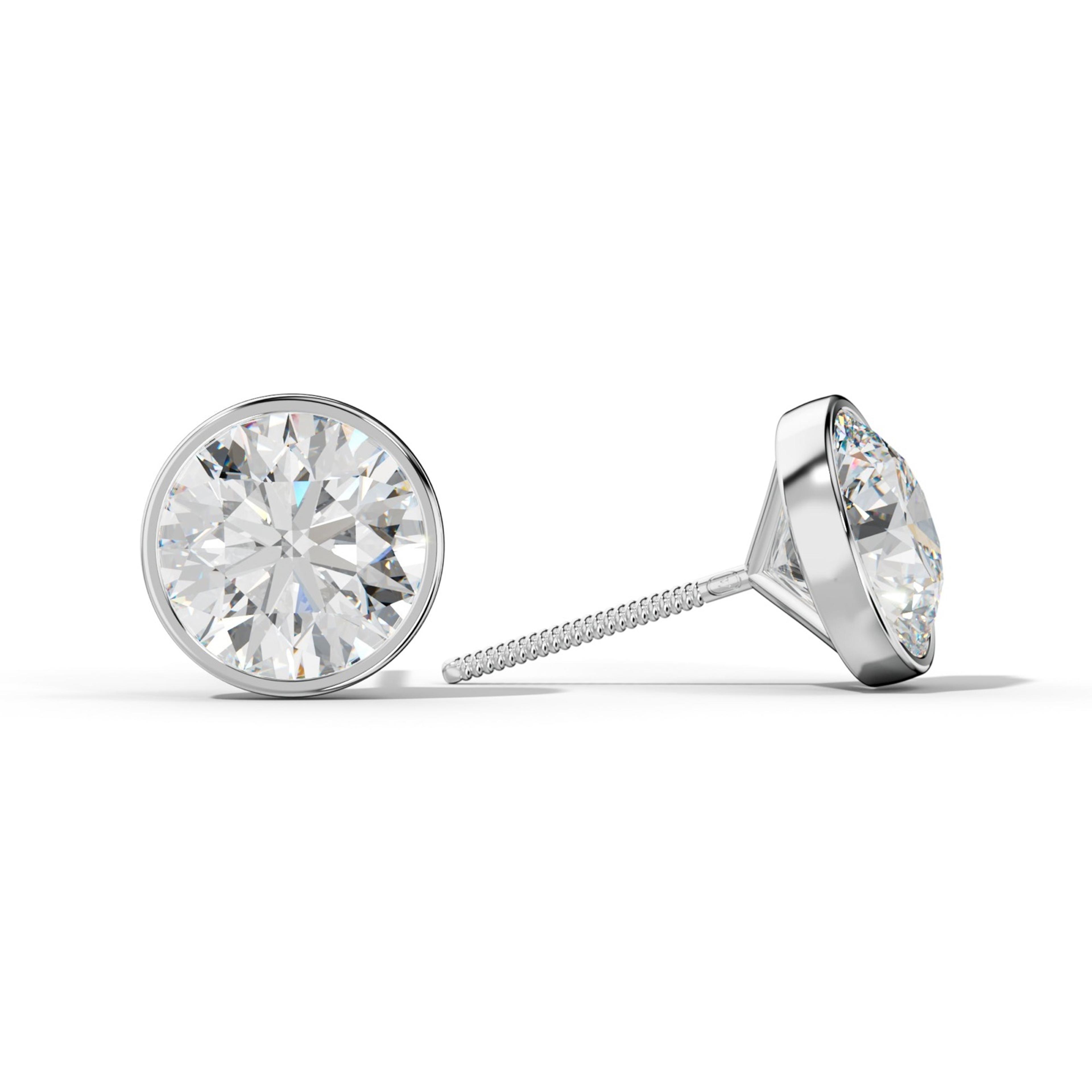 Round Diamond Stud Earrings With Martini Bezel Set