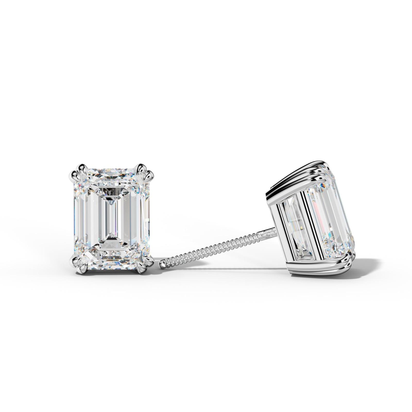 Emerald Cut Diamond Stud Earrings With Claw Double Prongs