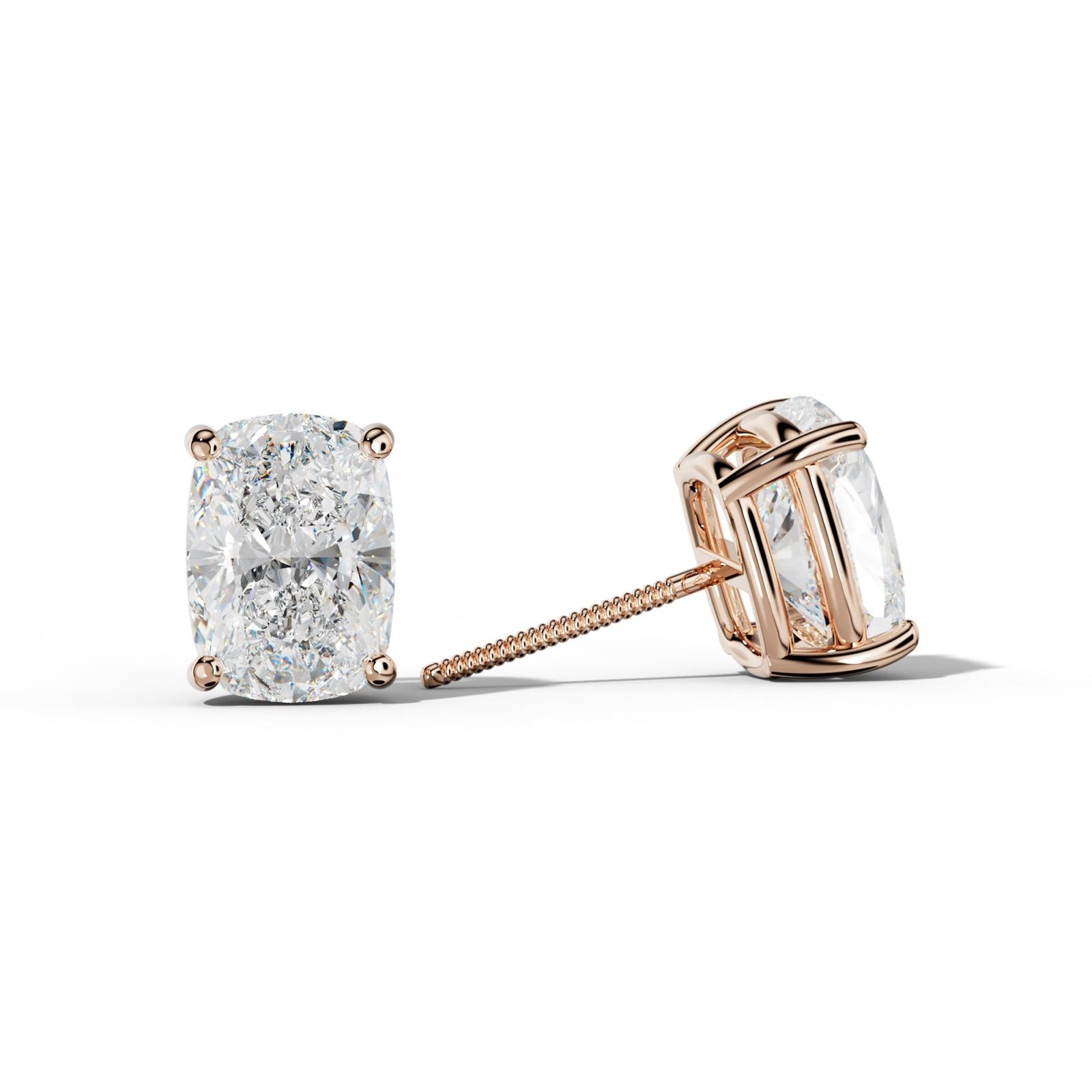 Elongated Cushion Diamond Stud Earrings With Classic Four Prongs