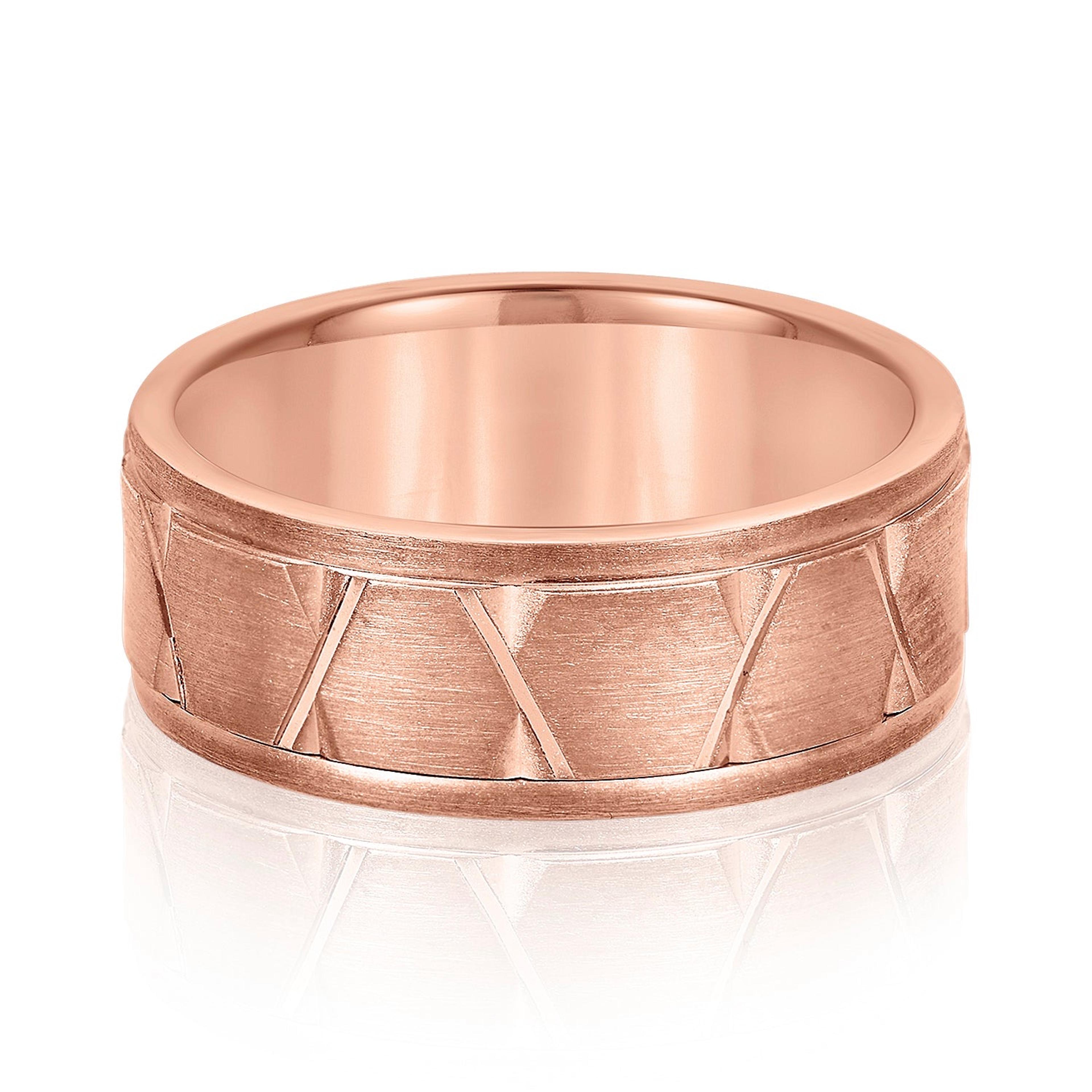 Men's Diagonal Carved Classic Wedding Band Brushed Finish