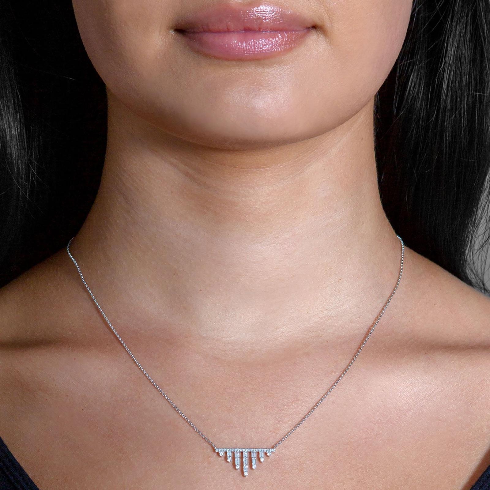 0.50 ctw Baguette & Round Diamond Bar Necklace Pendant-VIRABYANI