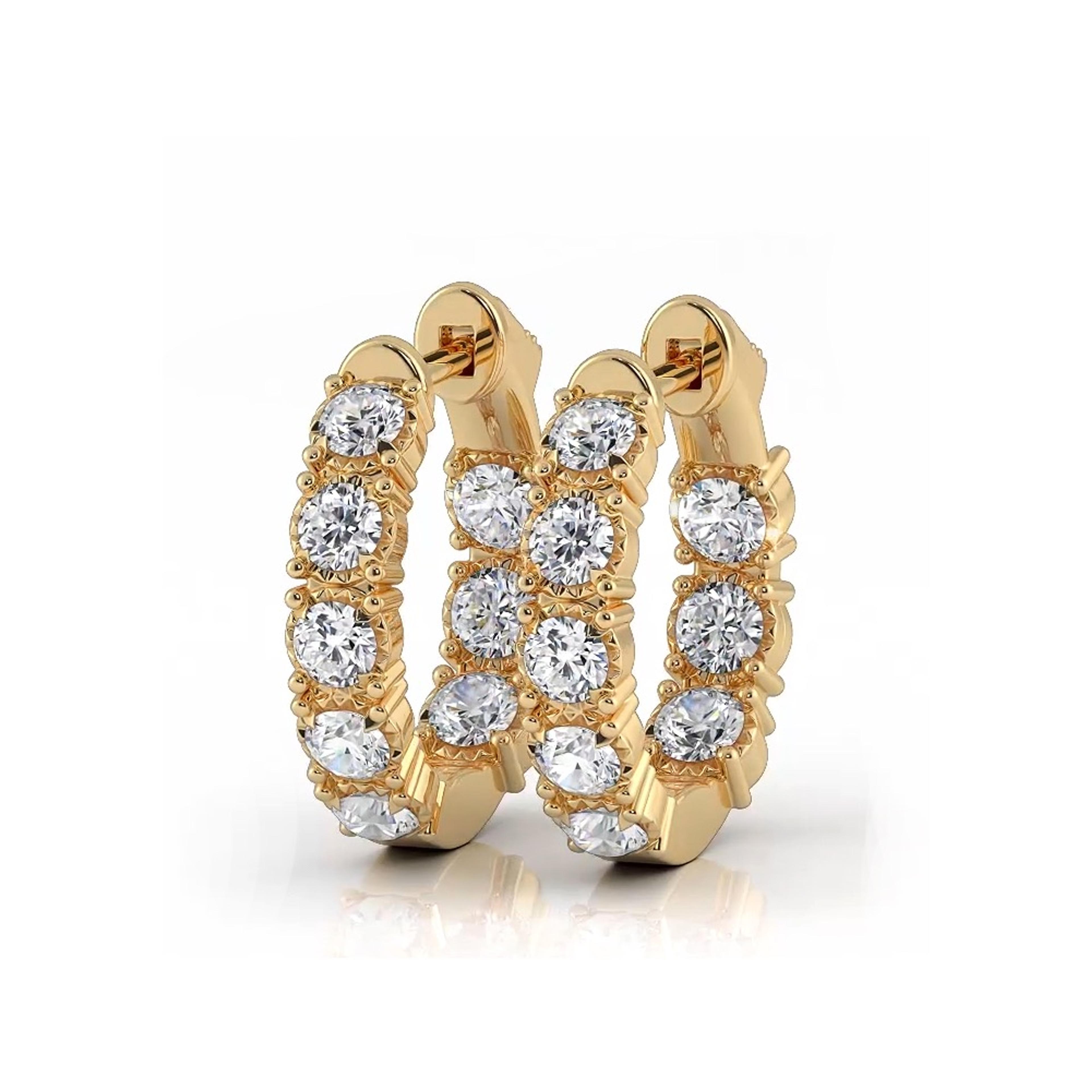 1.0 ctw. Diamond Hoop Earrings Crown Style Setting