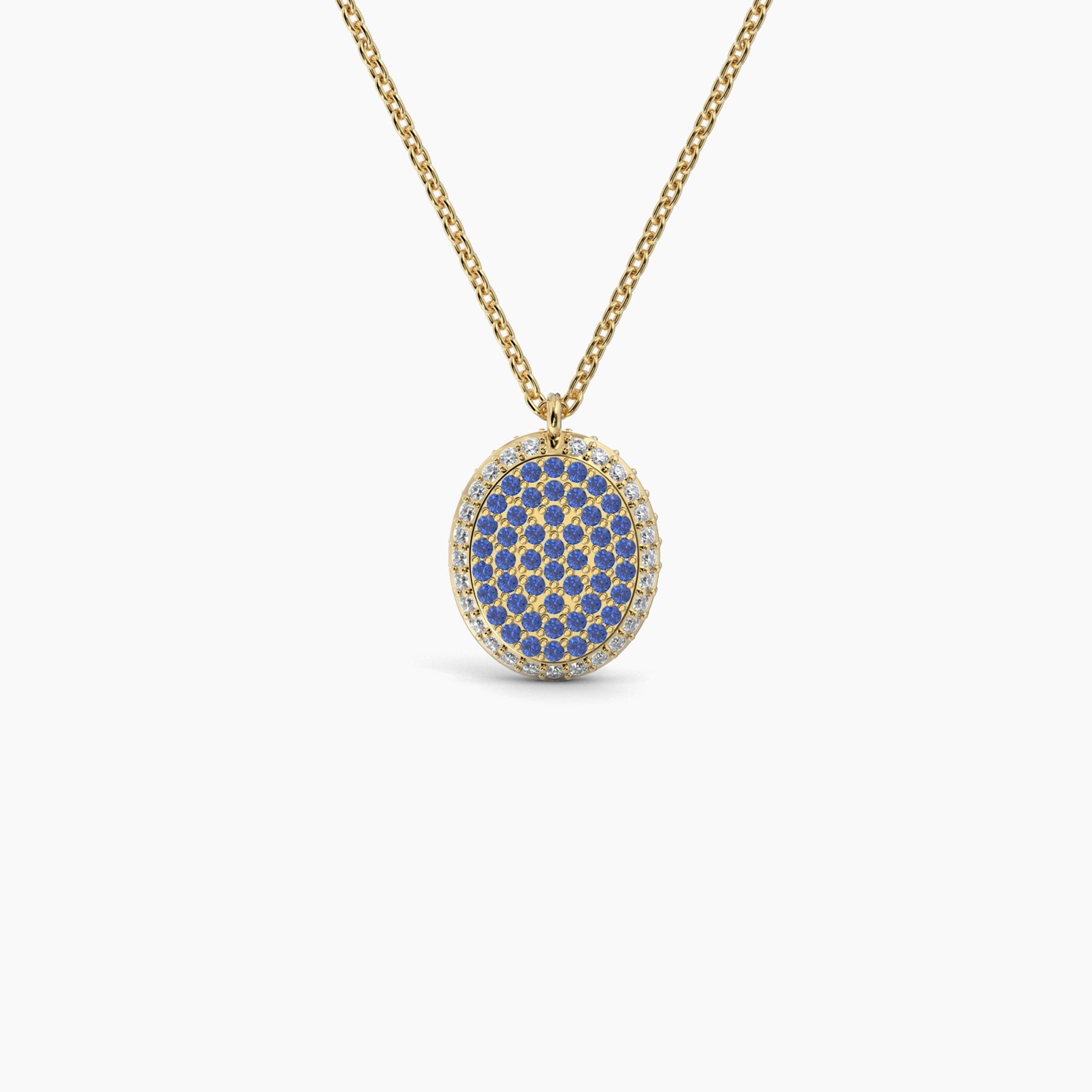 Double Sided Diamond & Sapphire Oval Shaped AMoré Pavé Necklace