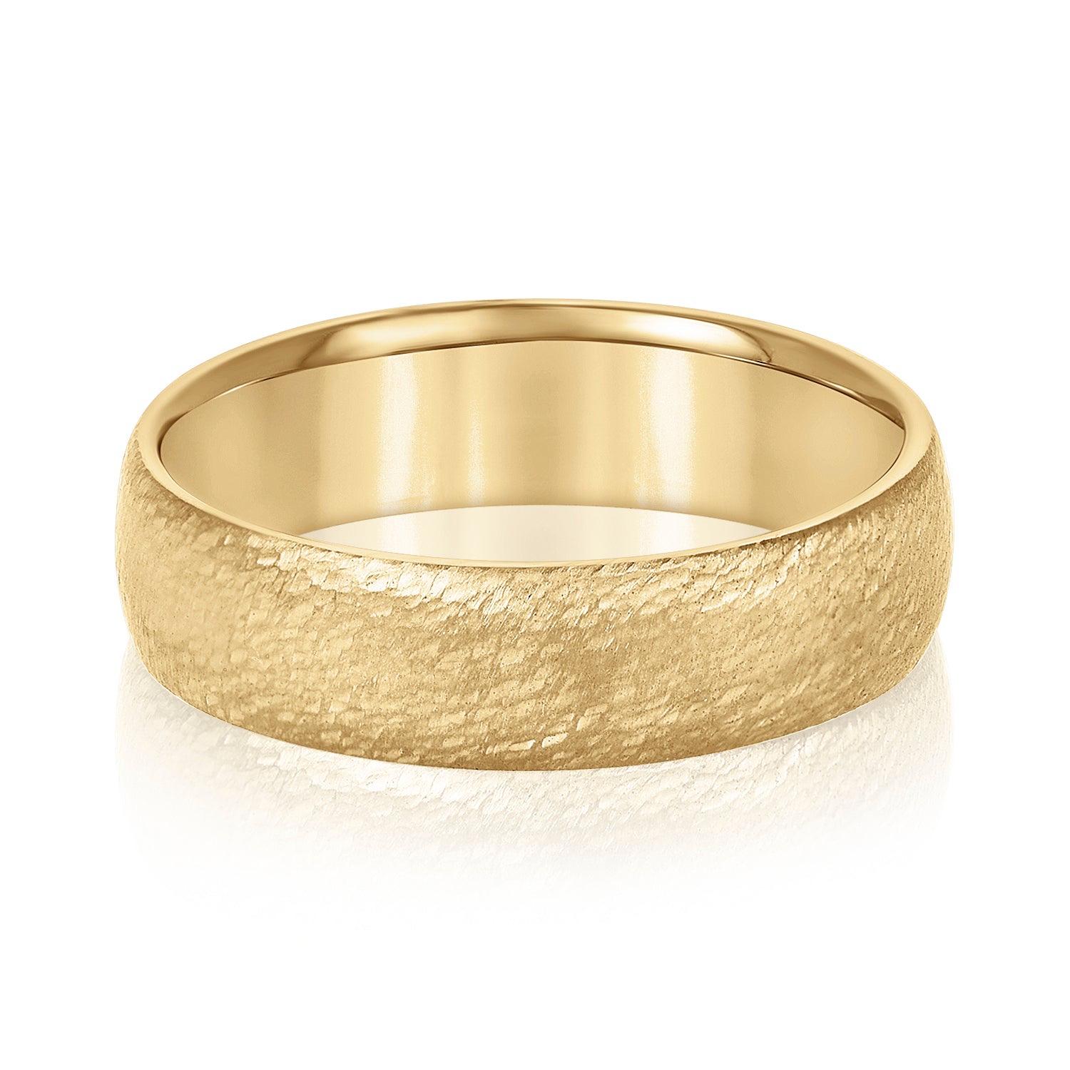 Men's Low Dome Comfort Fit Hammered Wedding Ring