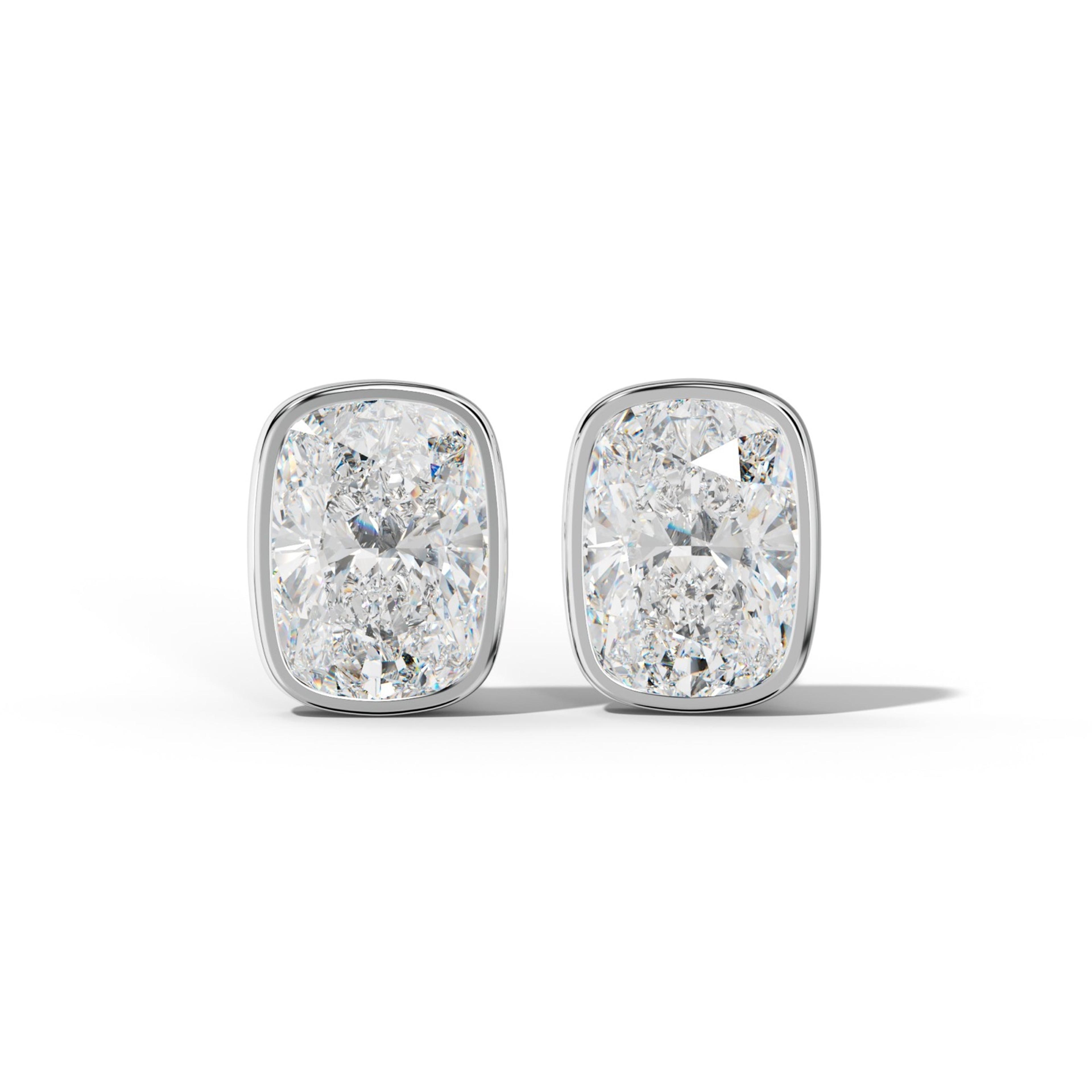 Elongated Cushion Diamond Stud Earrings With Martini Bezel Set