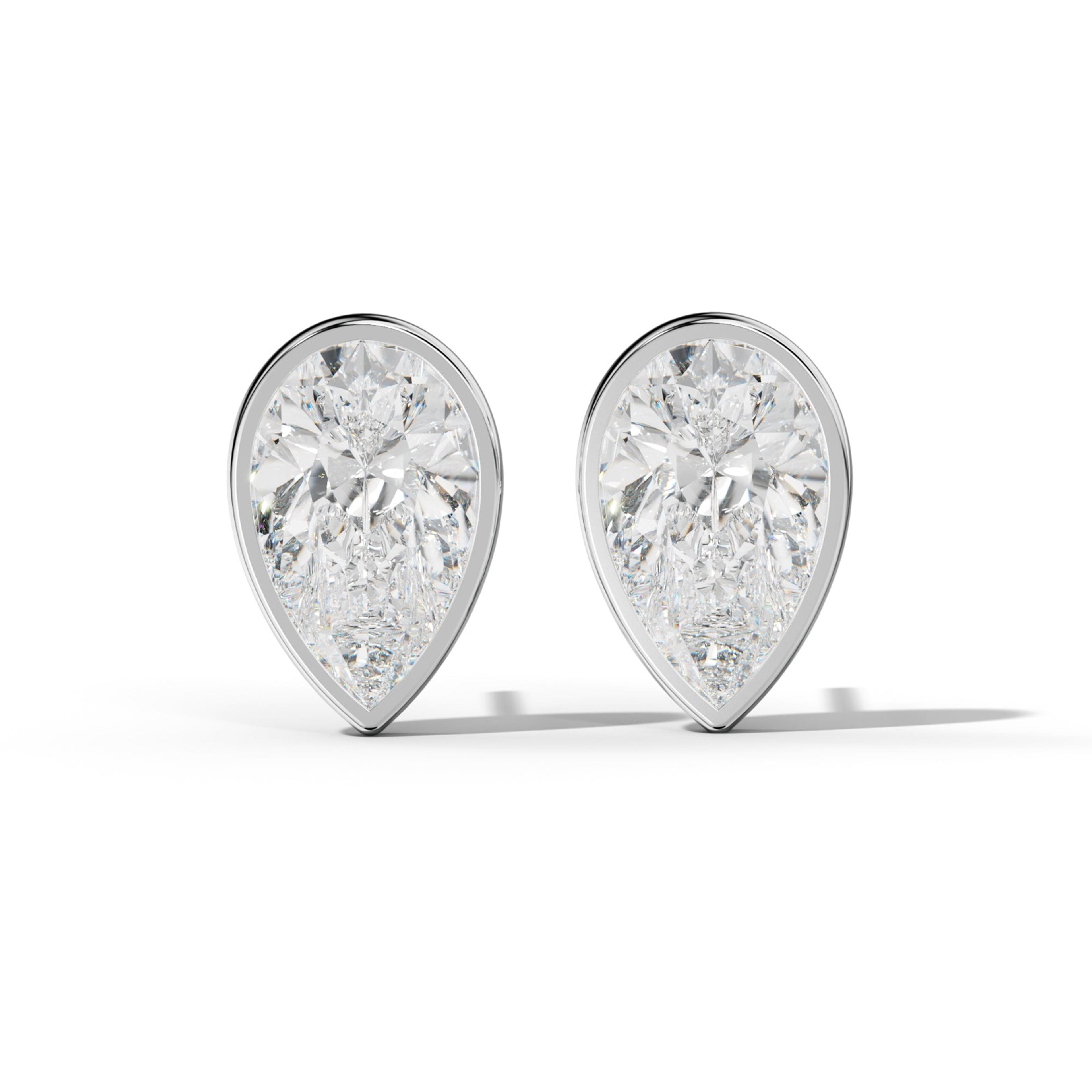 Pear Shape Diamond Stud Earrings With Martini Bezel Set