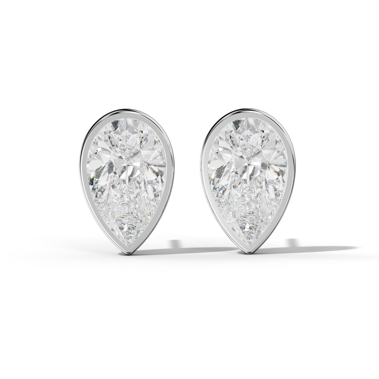 Pear Shape Diamond Stud Earrings With Martini Bezel Set