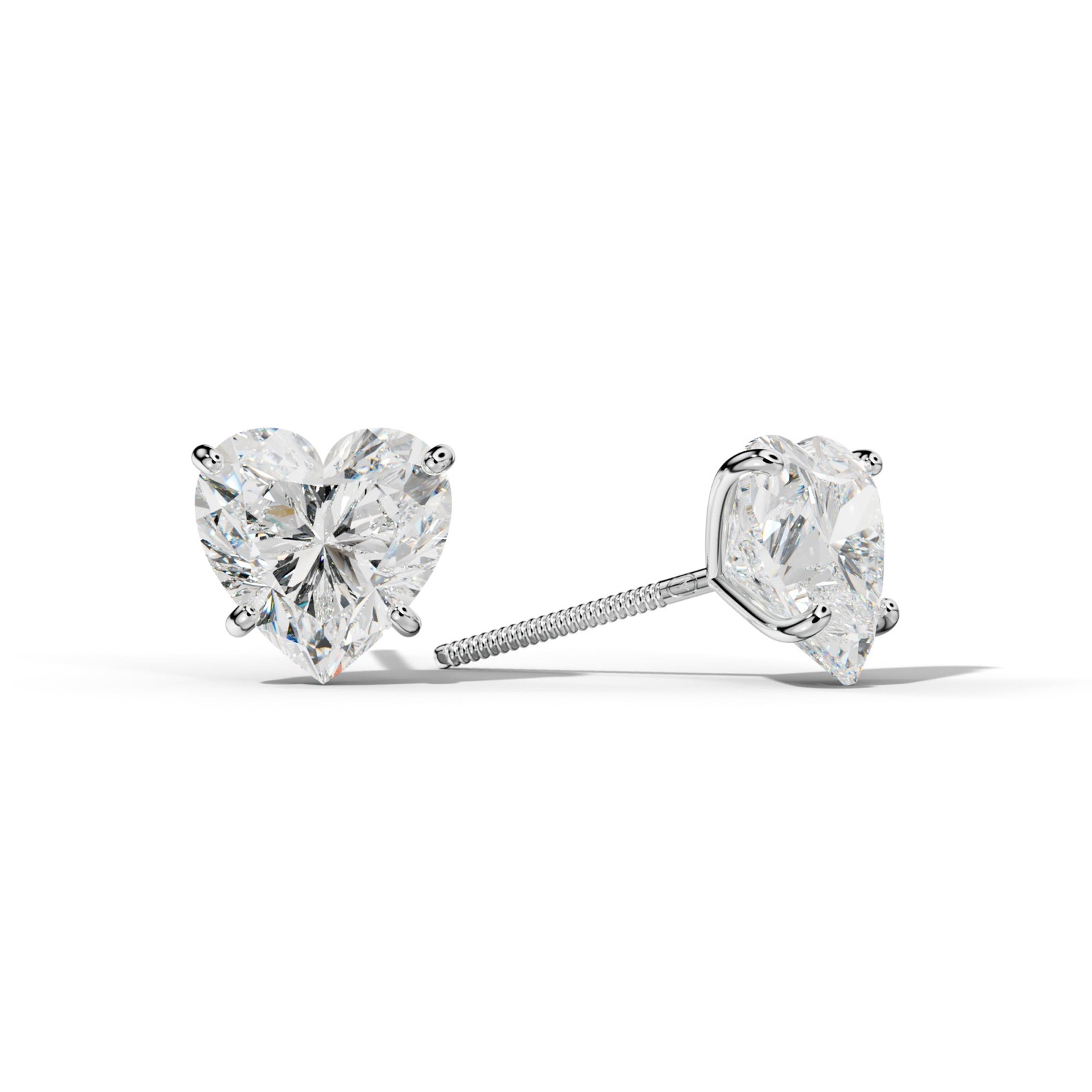 Heart  Diamond Stud Earrings With Four Classic Prong Martini Settings
