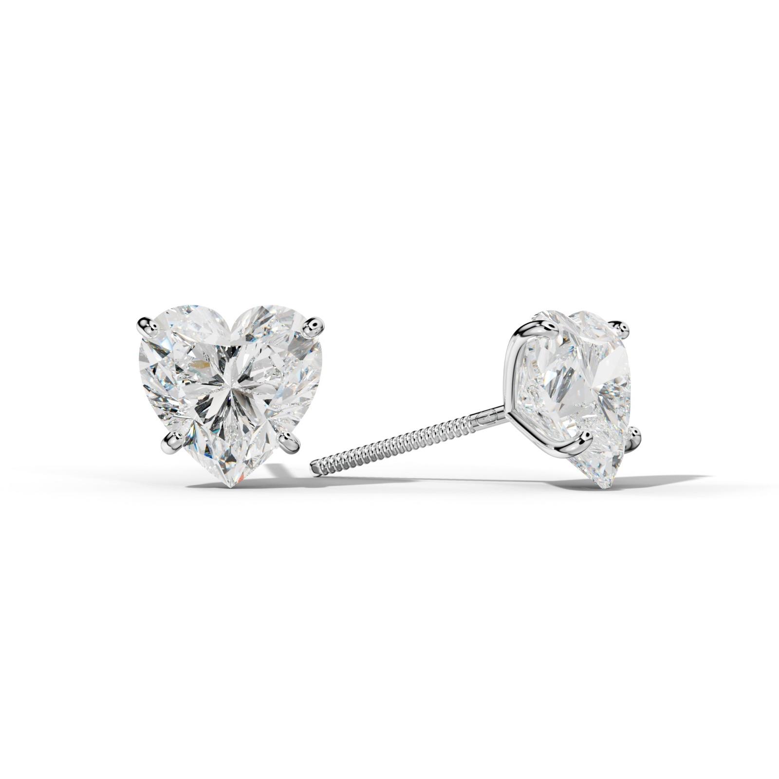 Heart Diamond Stud Earrings With Four Classic Prong Martini Settings