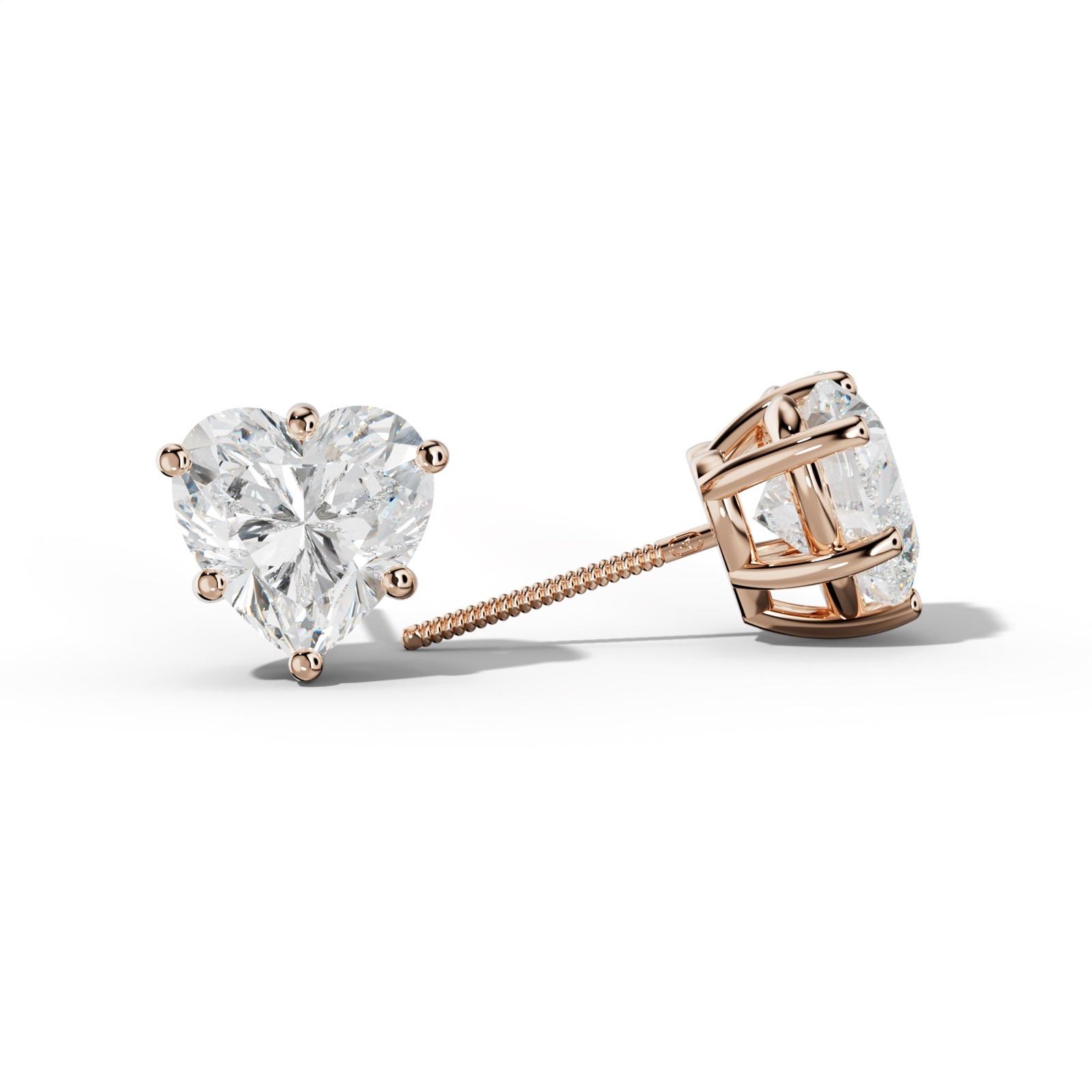 Heart Diamond Stud Earrings With Classic Six Prongs