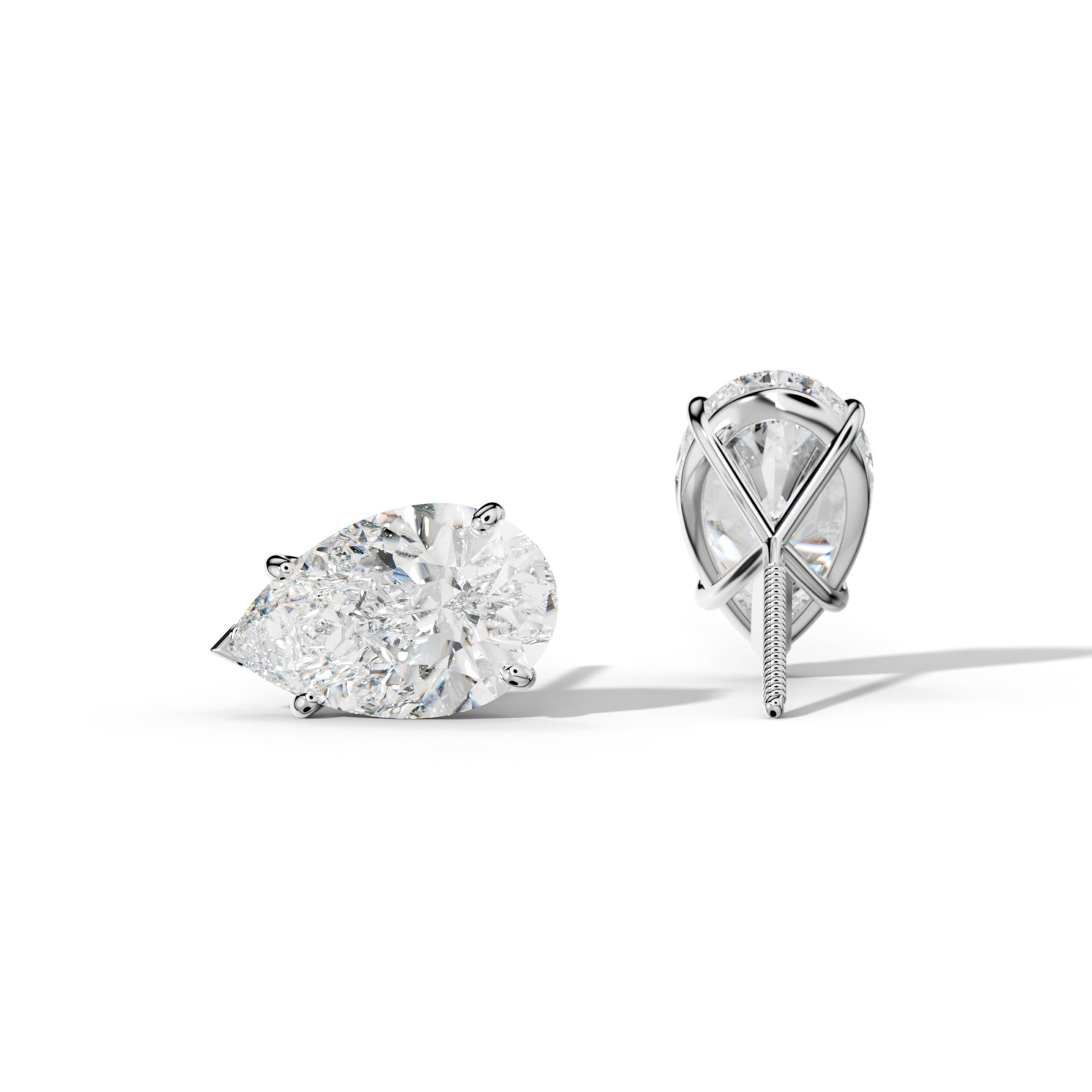 Pear Shape Diamond Stud Earrings With Classic And V Prong Martini Settings