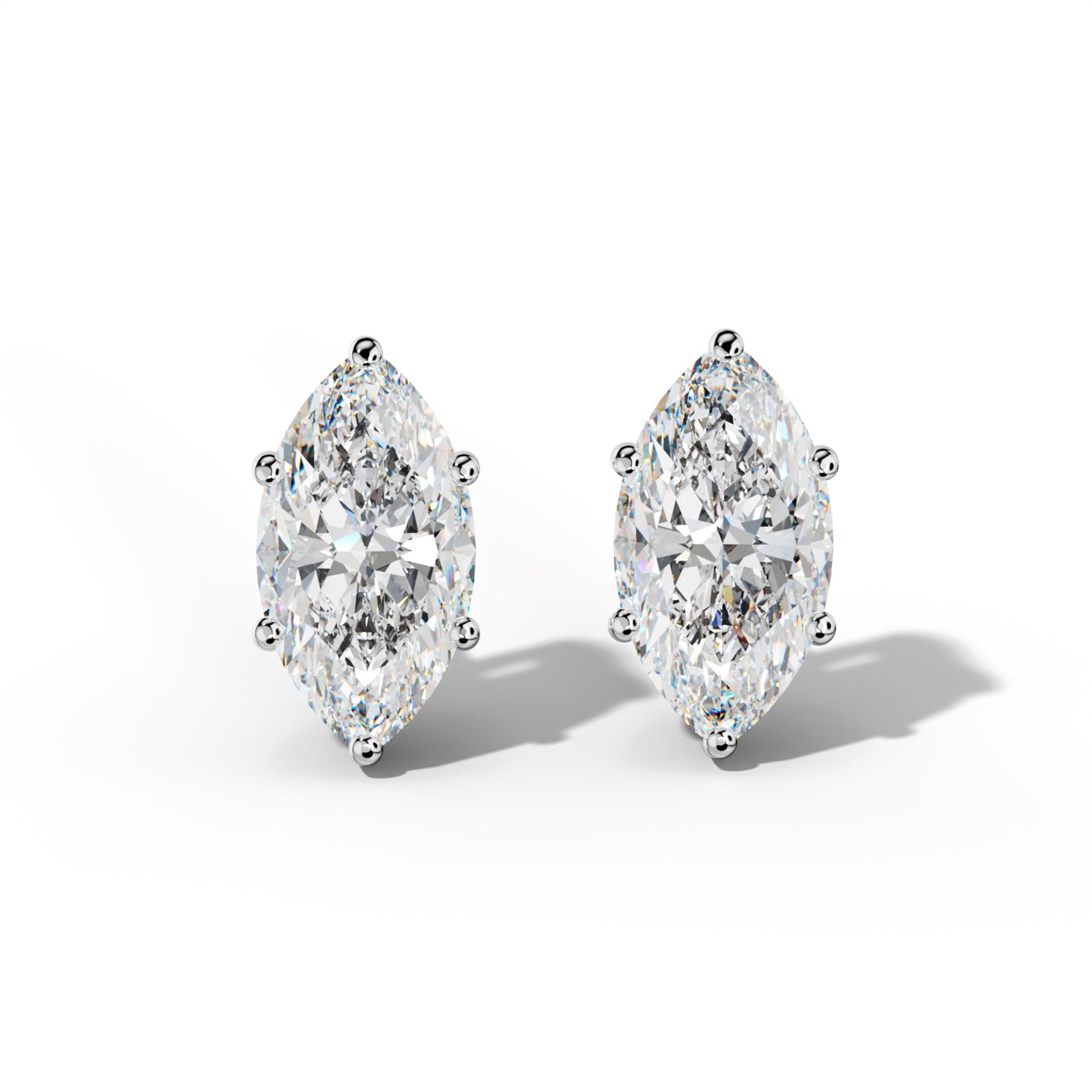 Marquise Diamond Stud Earrings With Classic Six Prongs